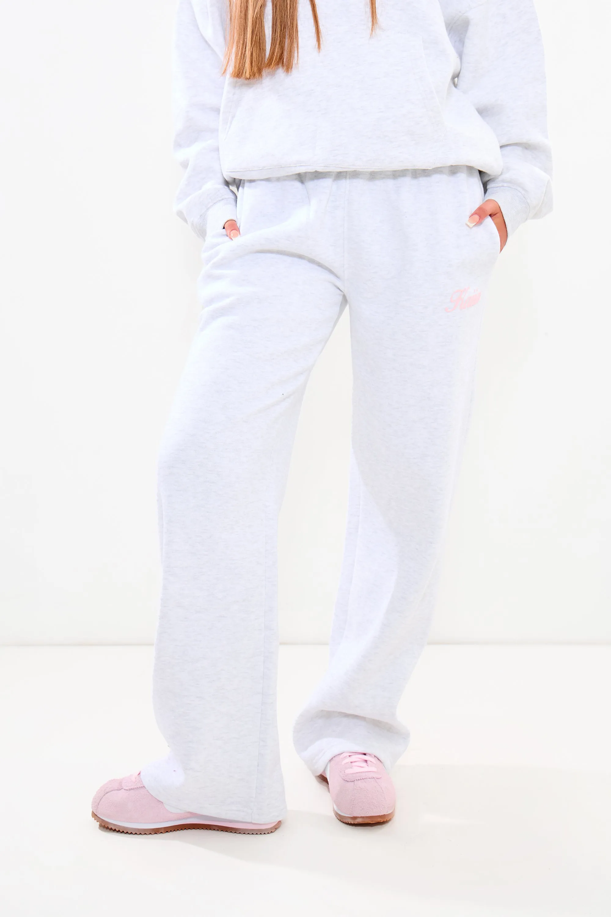 Kaiia Wide Leg Joggers Light Grey Marl & Pink sold by Kaiia the label product image thumbnail 3