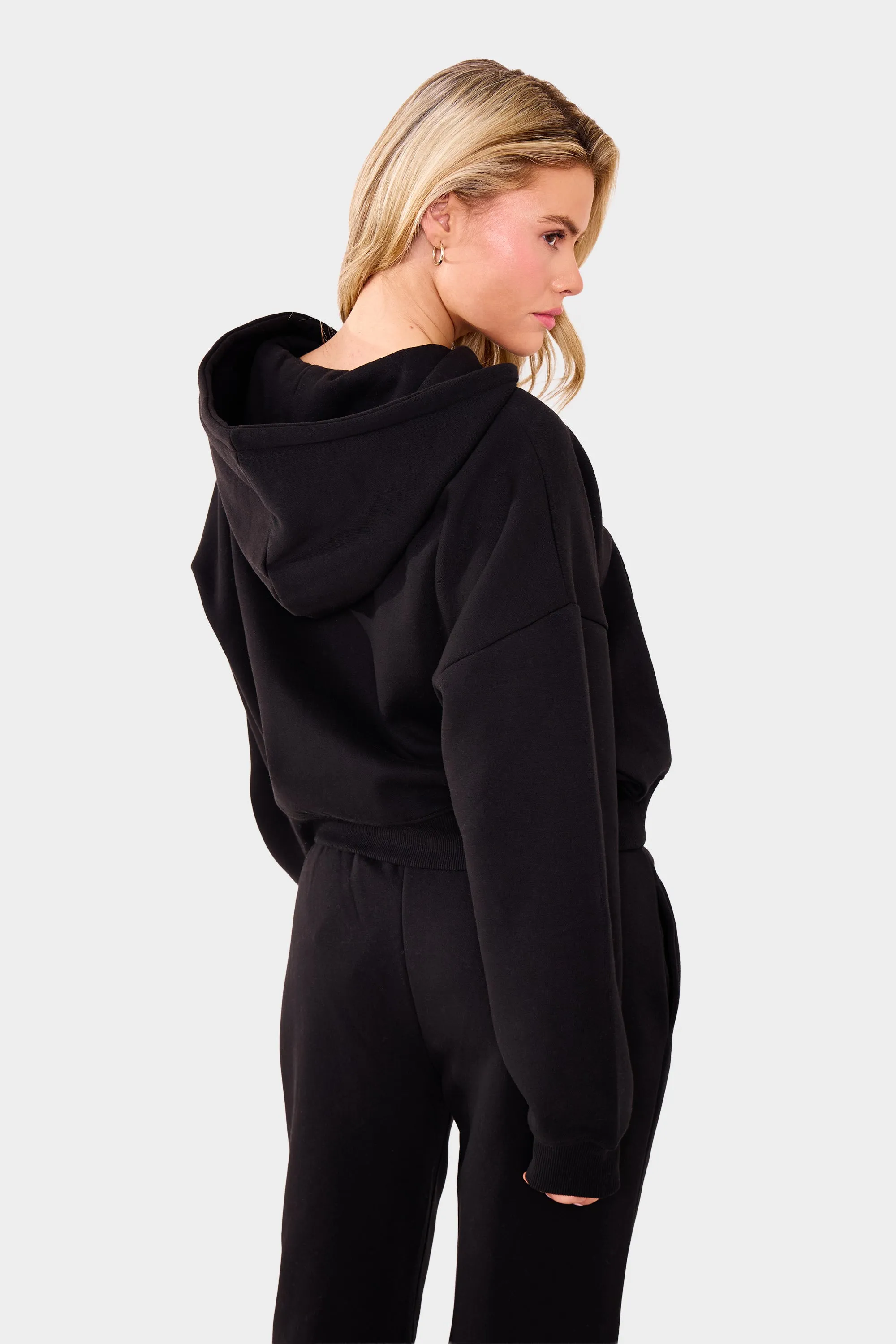 Kaiia Embossed Logo Oversized Zip Through Hoodie Black sold by Kaiia the label product image thumbnail 4