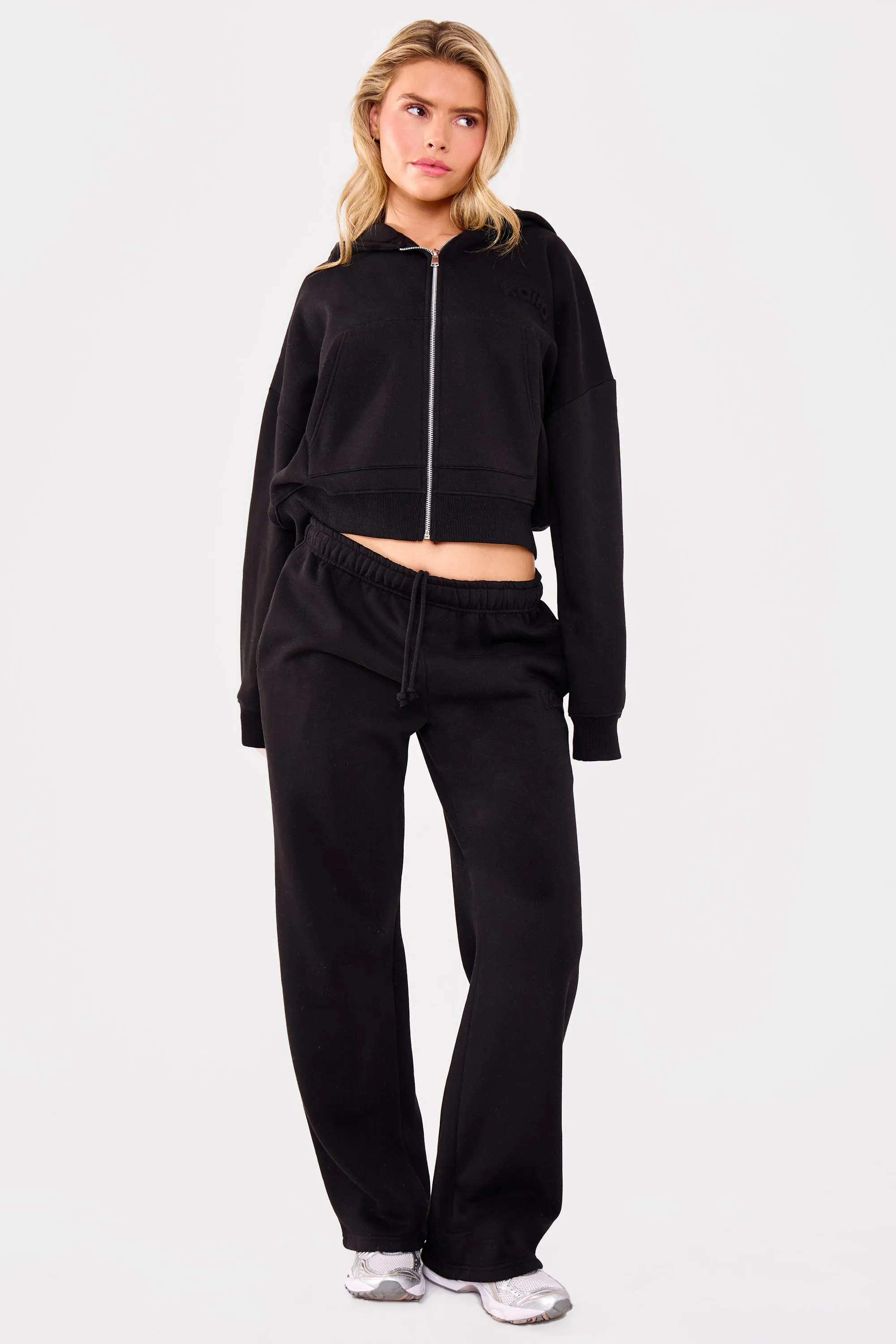 Kaiia Embossed Logo Oversized Zip Through Hoodie Black sold by Kaiia the label product image thumbnail 3
