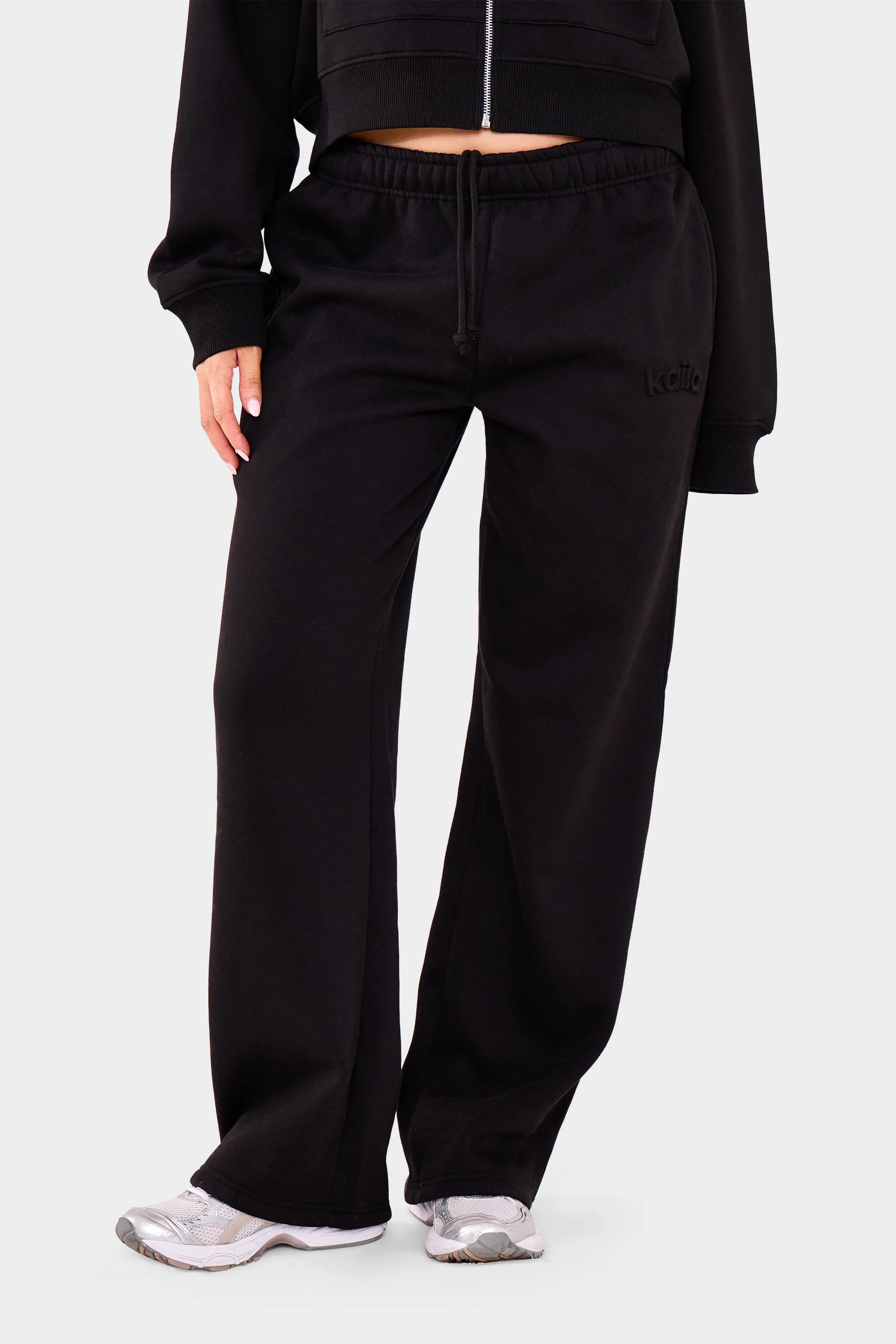 Kaiia Embossed Logo Wide Leg Joggers Black sold by Kaiia the label product image thumbnail 2