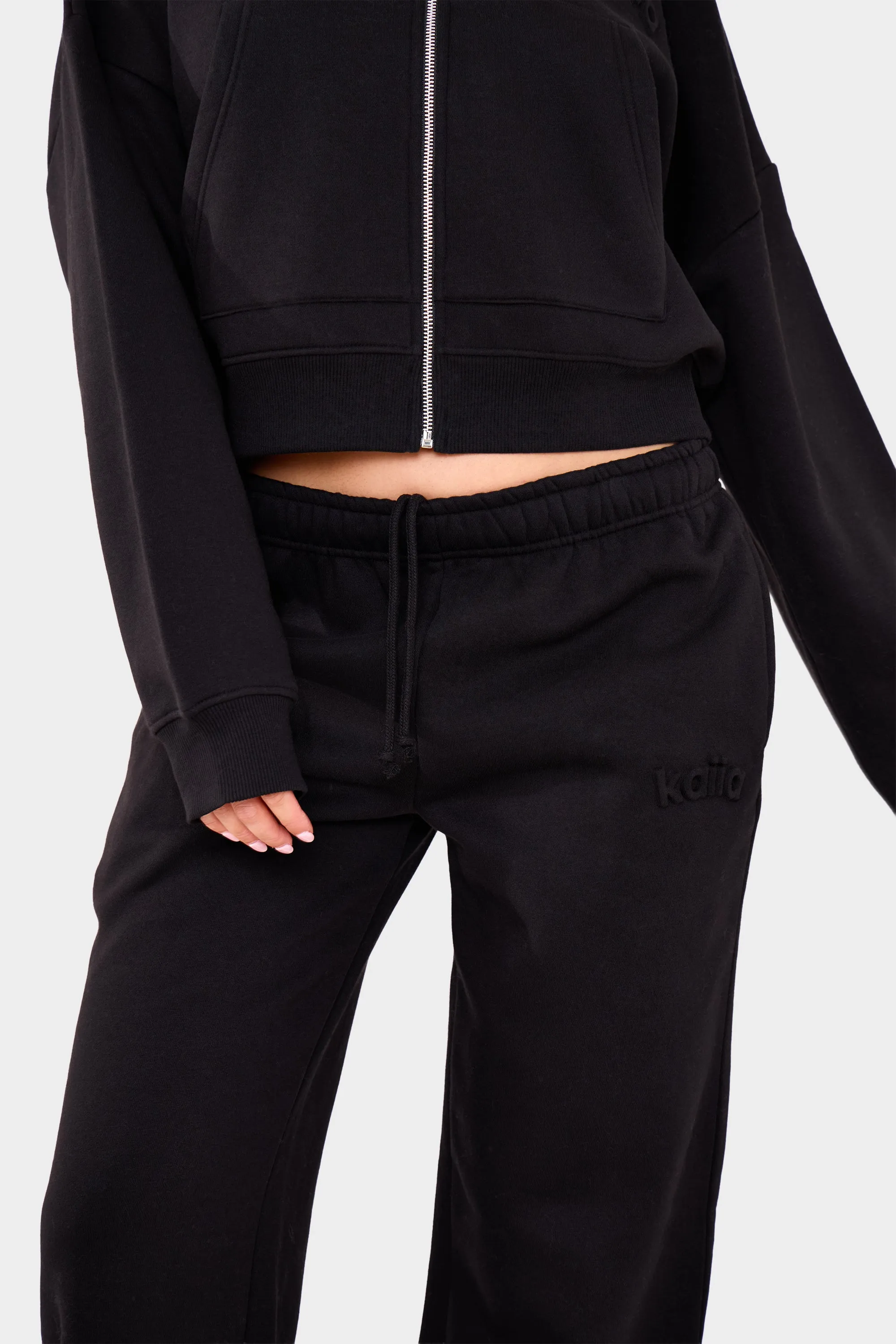 Kaiia Embossed Logo Wide Leg Joggers Black sold by Kaiia the label product image thumbnail 4