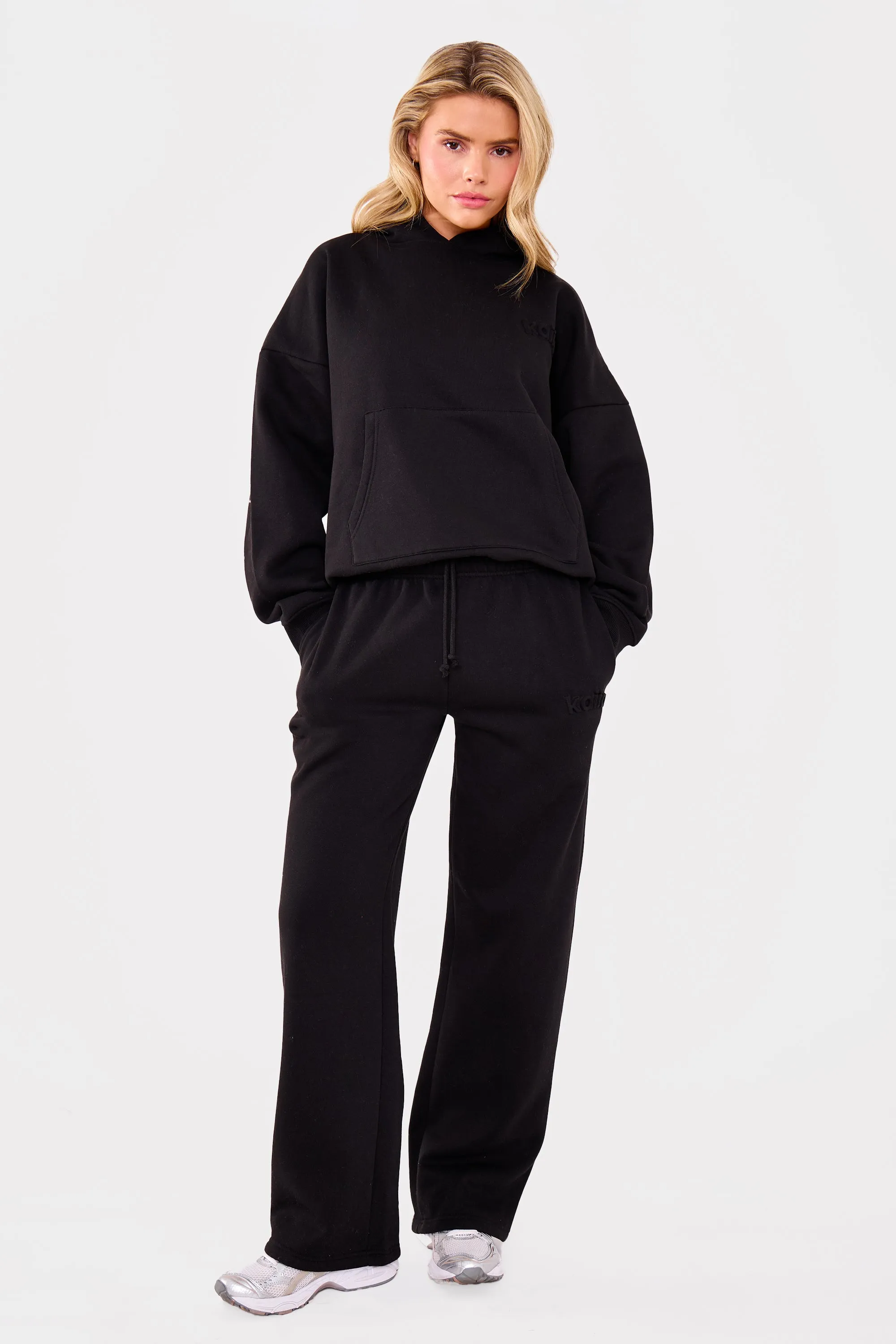 Kaiia Embossed Logo Wide Leg Joggers Black sold by Kaiia the label
