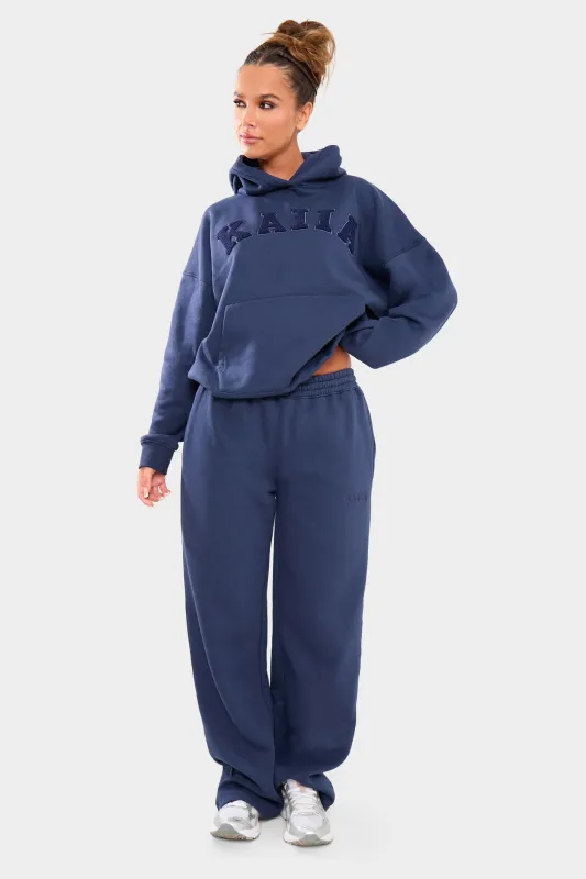 Kaiia Logo Wide Leg Joggers Deep Blue made by Kaiia the label