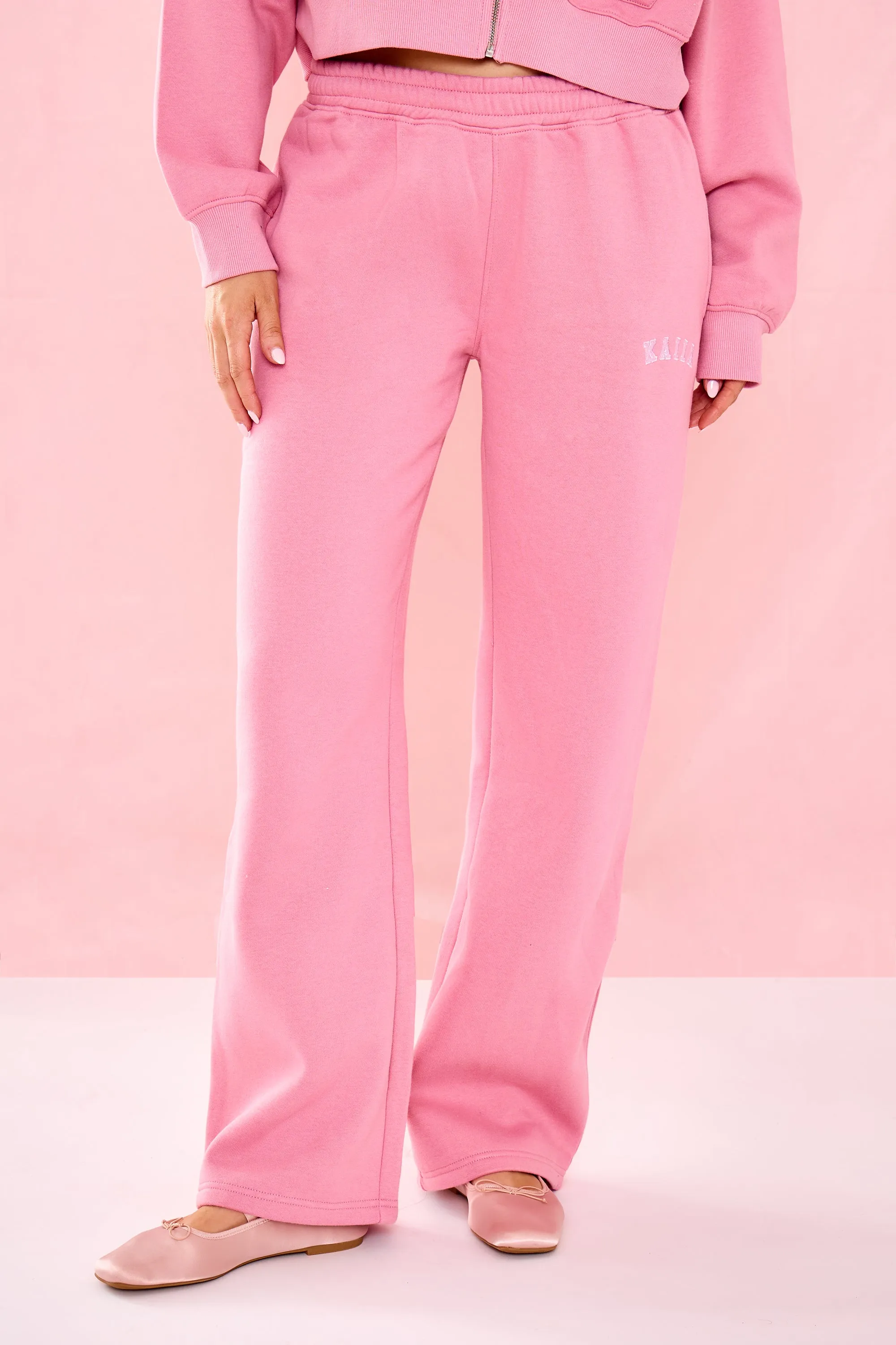 Kaiia Slogan Low Rise Wide Leg Joggers Ribbon Pink sold by Kaiia the label product image thumbnail 3