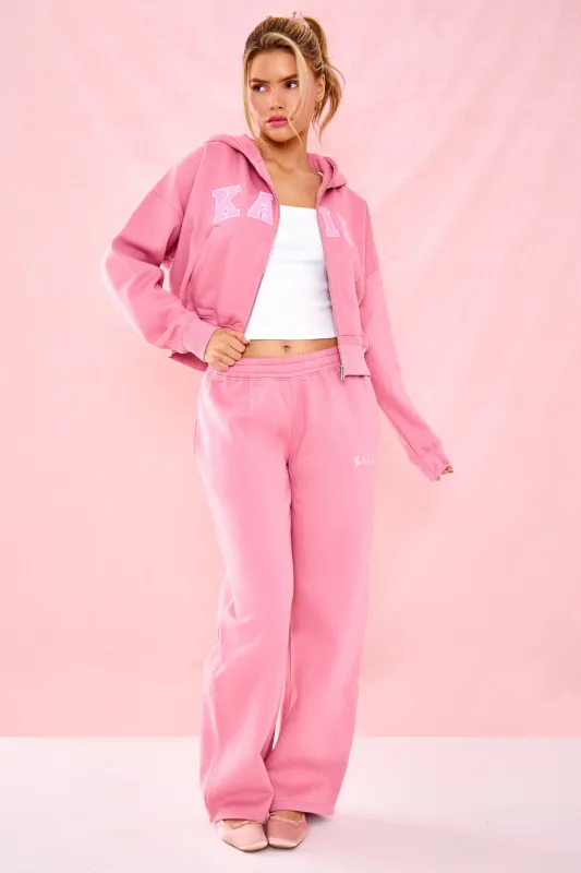 Kaiia Slogan Low Rise Wide Leg Joggers Ribbon Pink sold by Kaiia the label