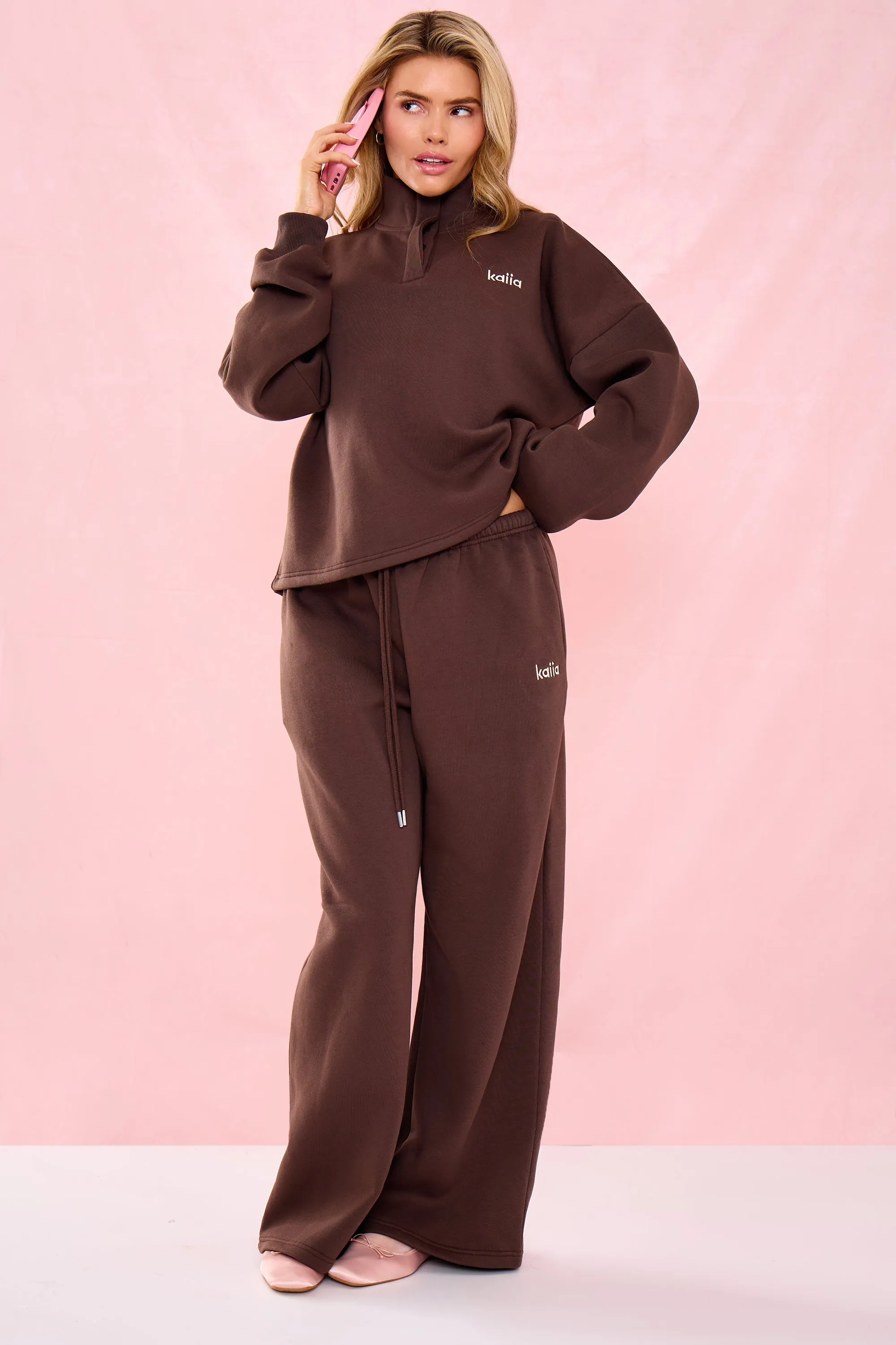 Kaiia Low Rise Wide Leg Joggers Bitter Chocolate sold by Kaiia the label