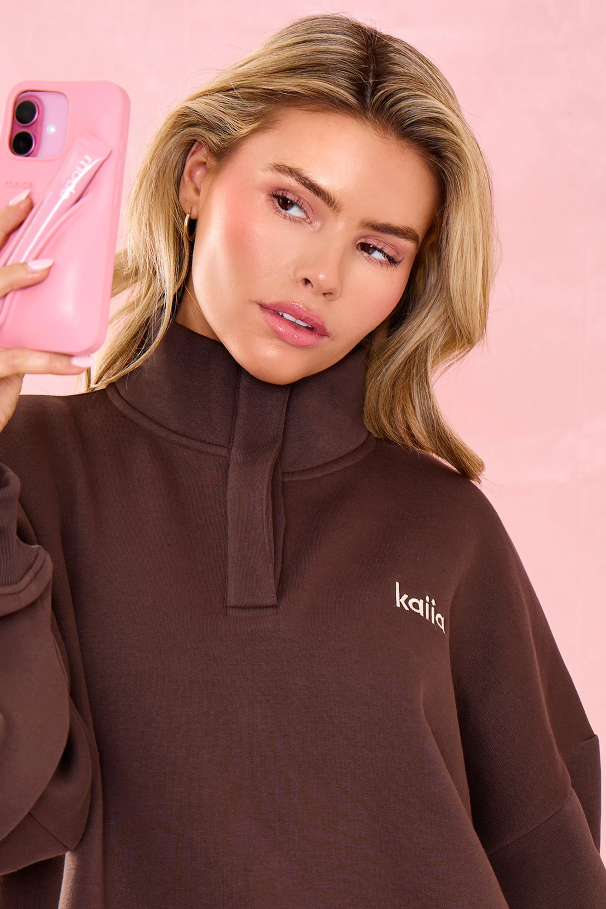 Kaiia Oversized Quarter Neck Sweatshirt Bitter Chocolate sold by Kaiia the label product image thumbnail 4