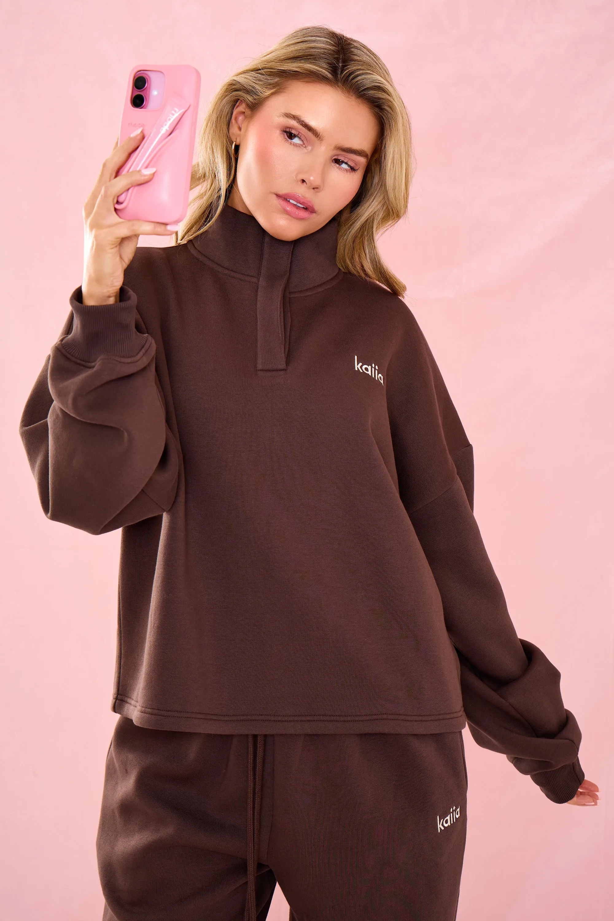 Kaiia Oversized Quarter Neck Sweatshirt Bitter Chocolate sold by Kaiia the label