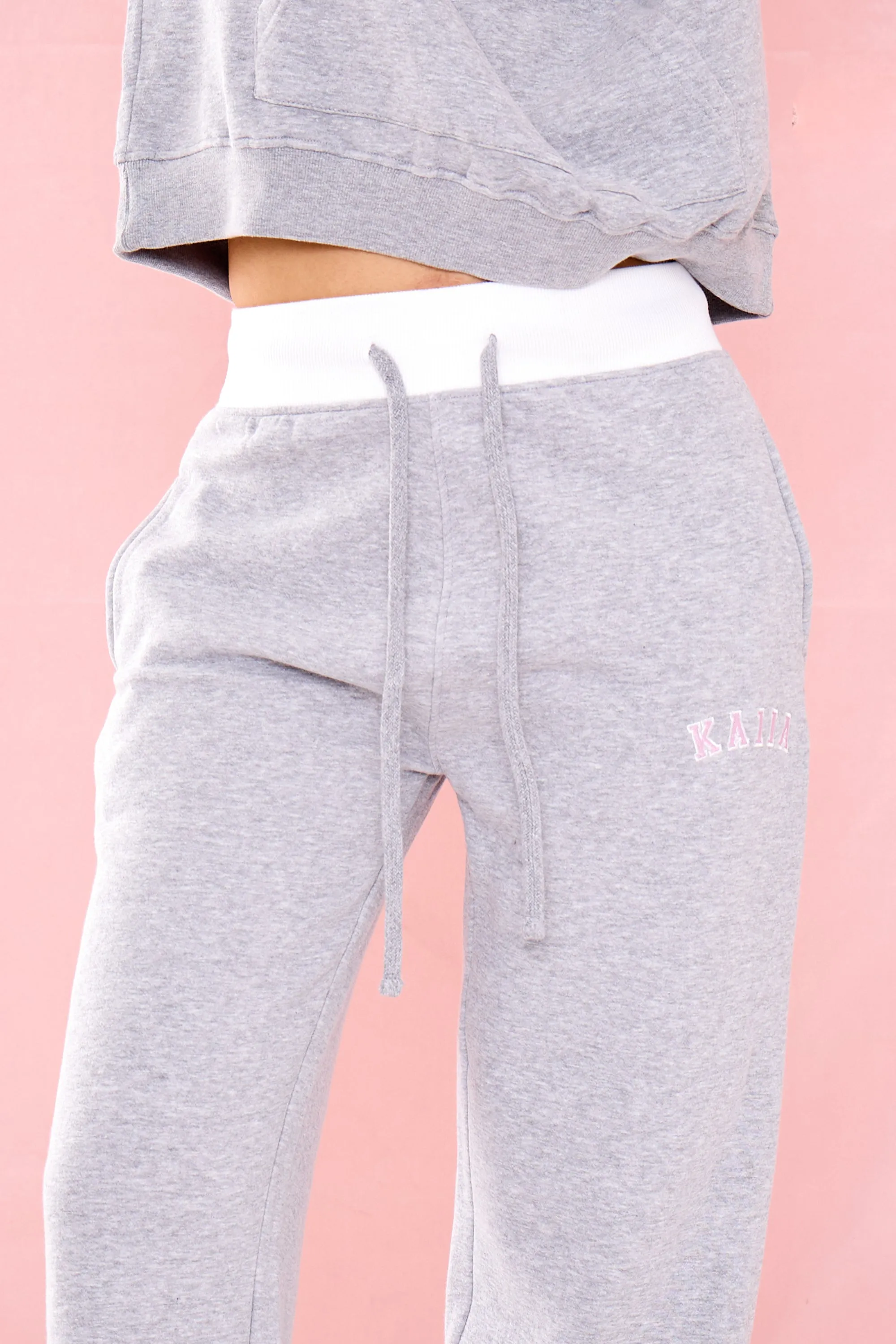 Kaiia Ribbed Waist Band High Waisted Joggers Grey Marl & Pink sold by Kaiia the label product image thumbnail 2