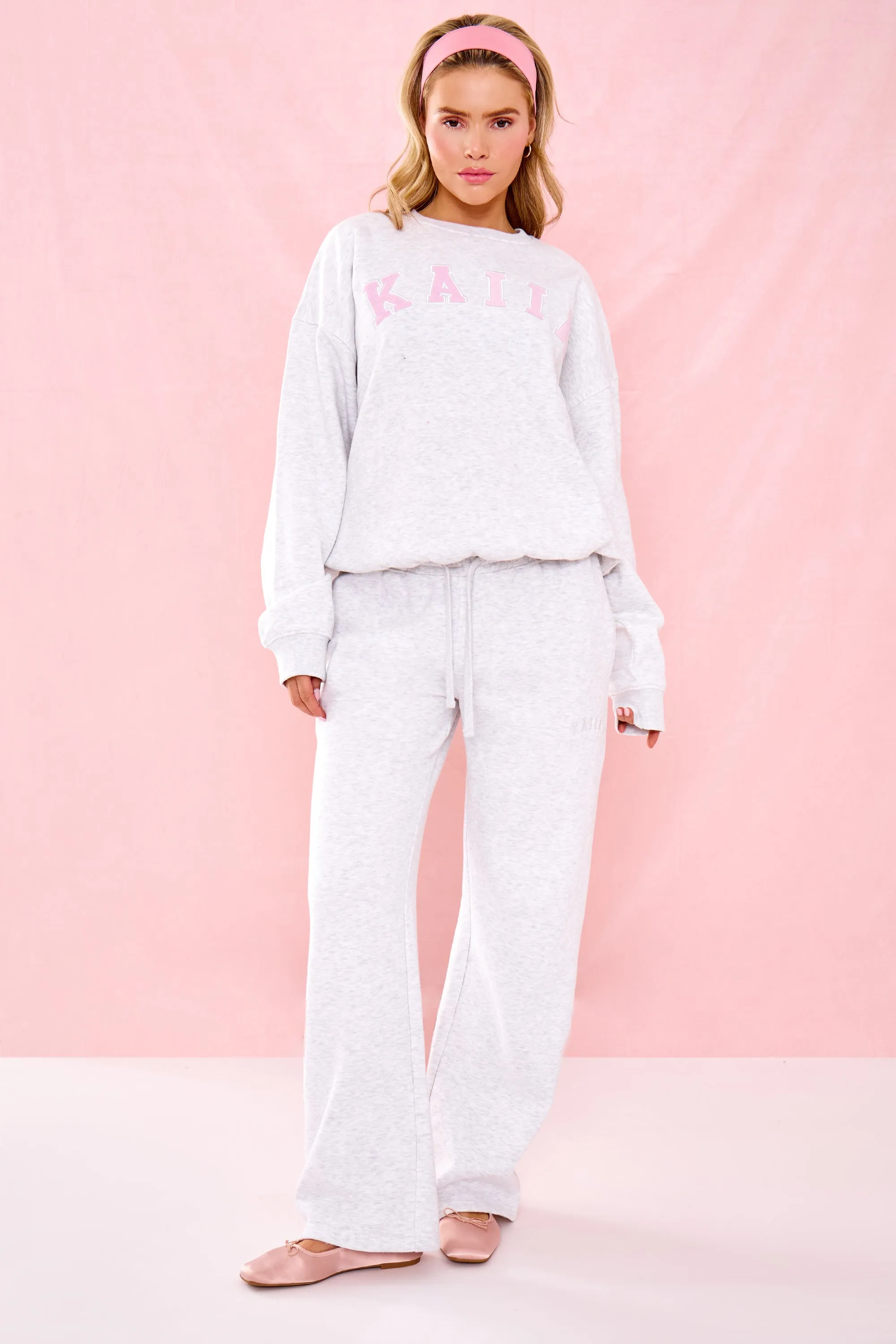 Kaiia Slogan Oversized Sweatshirt Grey Marl & Pink sold by Kaiia the label product image thumbnail 3