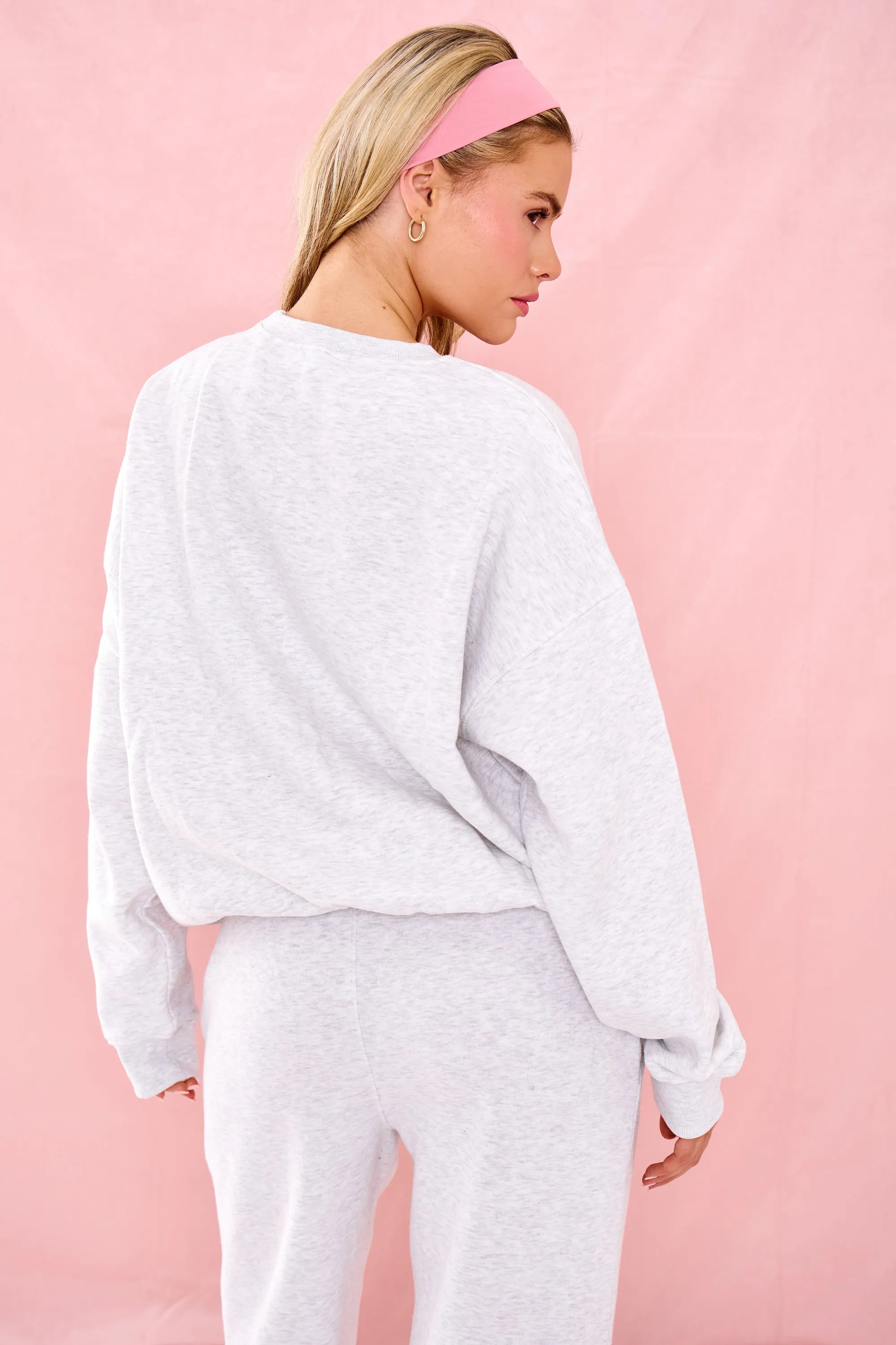 Kaiia Slogan Oversized Sweatshirt Grey Marl & Pink sold by Kaiia the label product image thumbnail 4