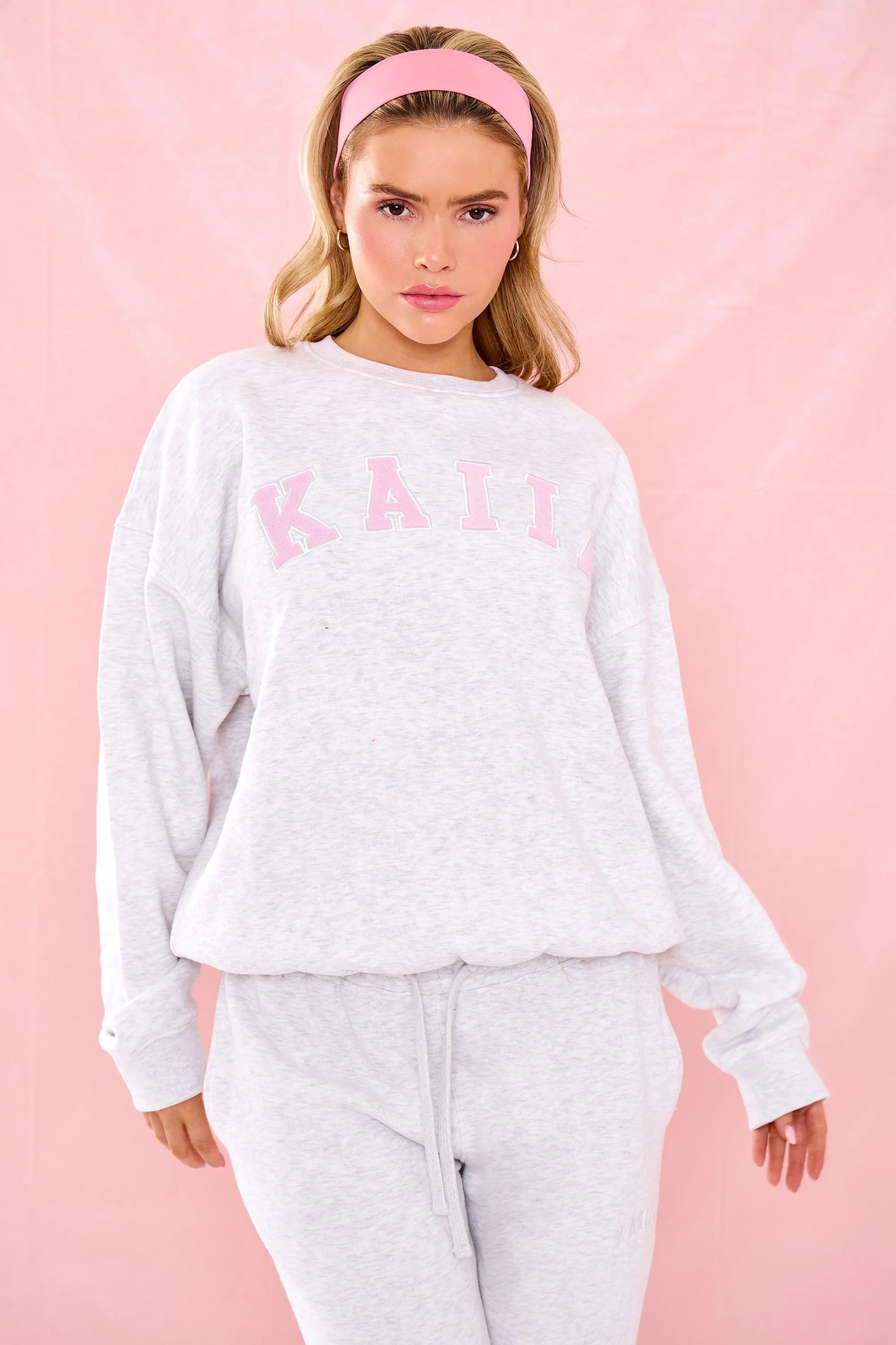 Kaiia Slogan Oversized Sweatshirt Grey Marl & Pink sold by Kaiia the label