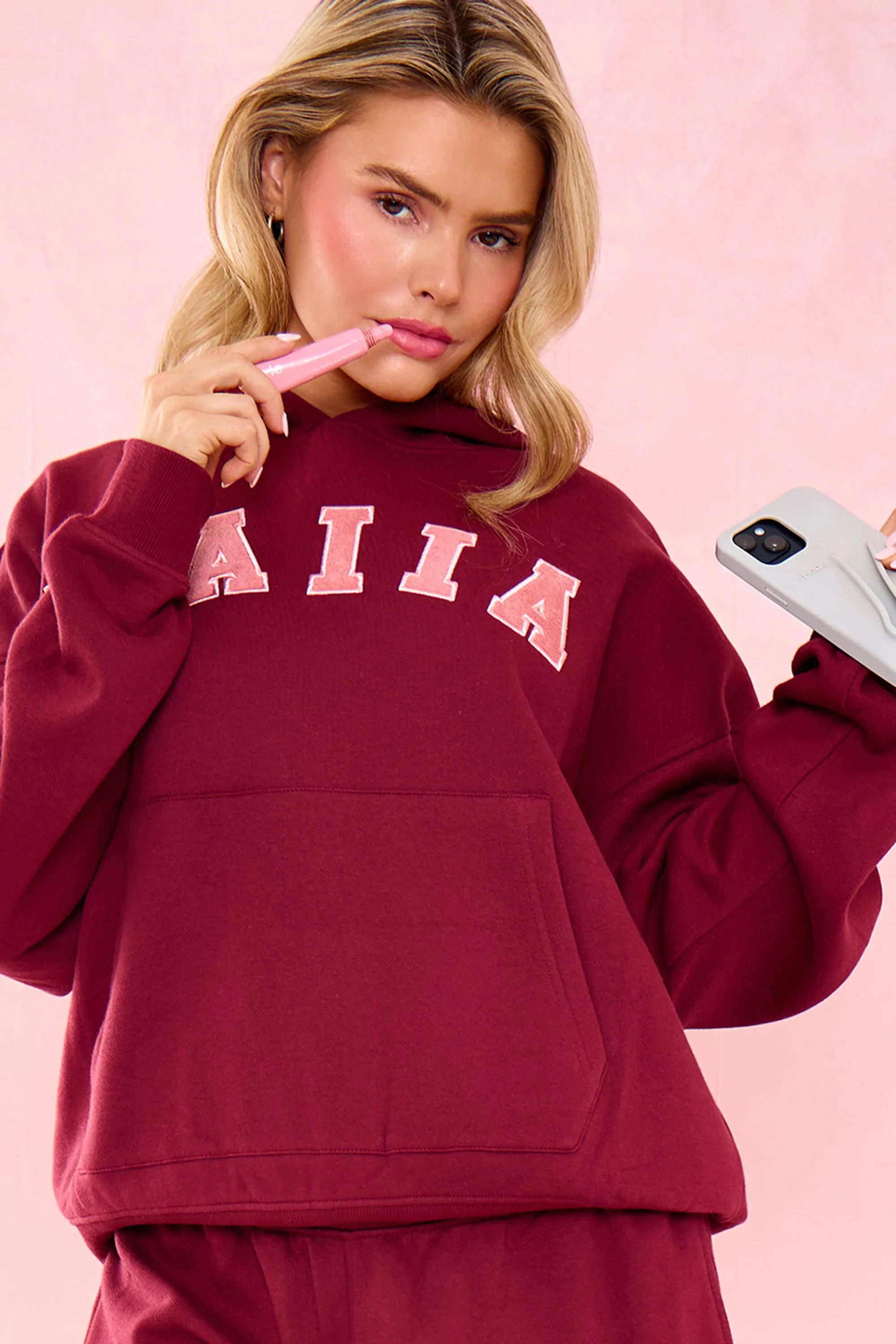 Kaiia Slogan Oversized Hoodie Warm Berry sold by Kaiia the label product image thumbnail 3