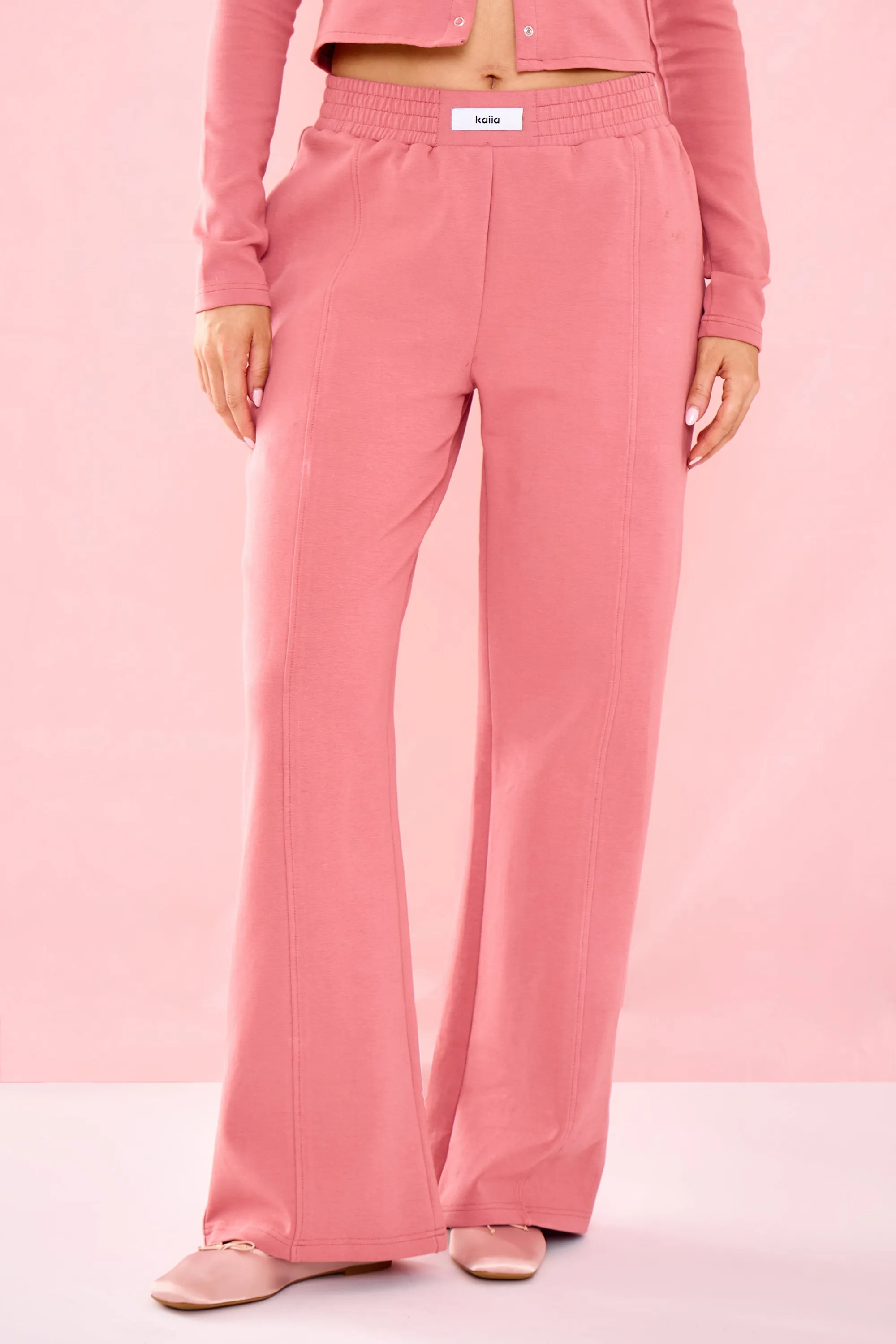 Kaiia Label Logo Premium Interlock Seam Detail Wide Leg Joggers Ribbon Pink sold by Kaiia the label product image thumbnail 2