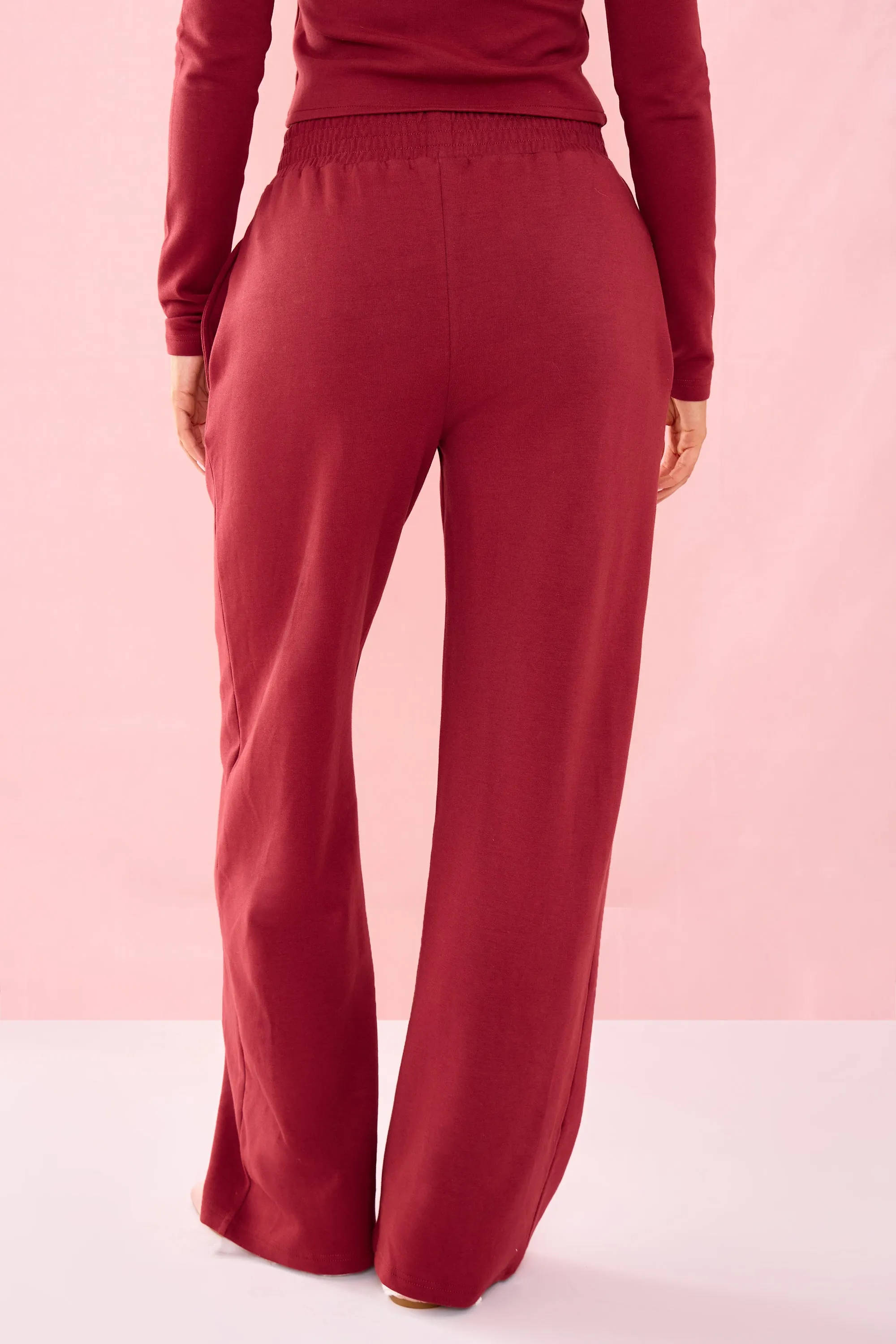 Kaiia Label Logo Premium Interlock Seam Detail Wide Leg Joggers Warm Berry sold by Kaiia the label product image thumbnail 3