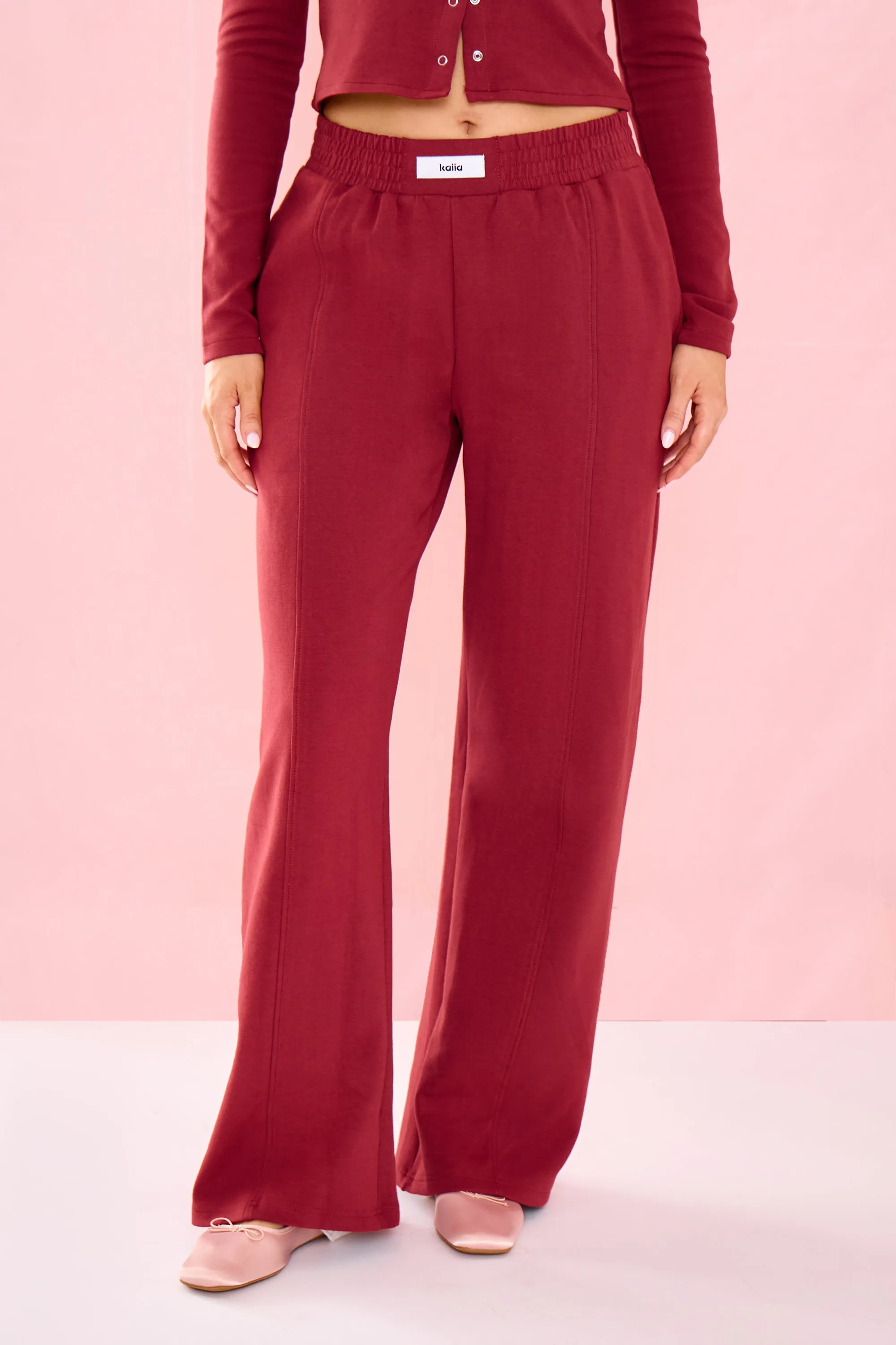 Kaiia Label Logo Premium Interlock Seam Detail Wide Leg Joggers Warm Berry sold by Kaiia the label product image thumbnail 2