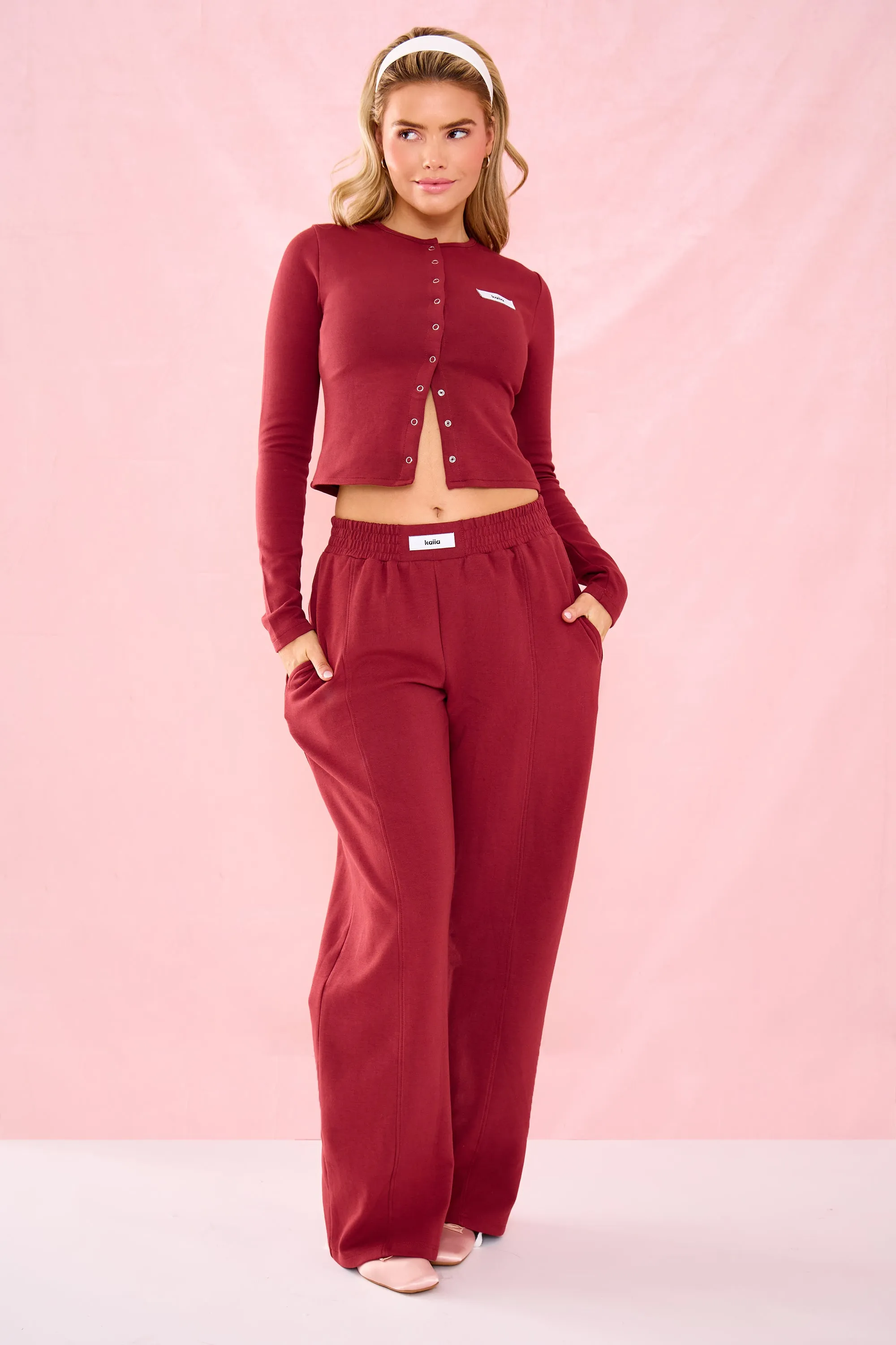 Kaiia Label Logo Premium Interlock Button Down Long Sleeve Top Warm Berry sold by Kaiia the label product image thumbnail 2