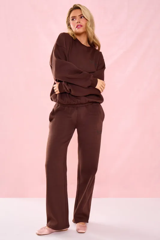 Kaiia Matte Slogan Mid Rise Wide Leg Joggers Bitter Chocolate made by Kaiia the label
