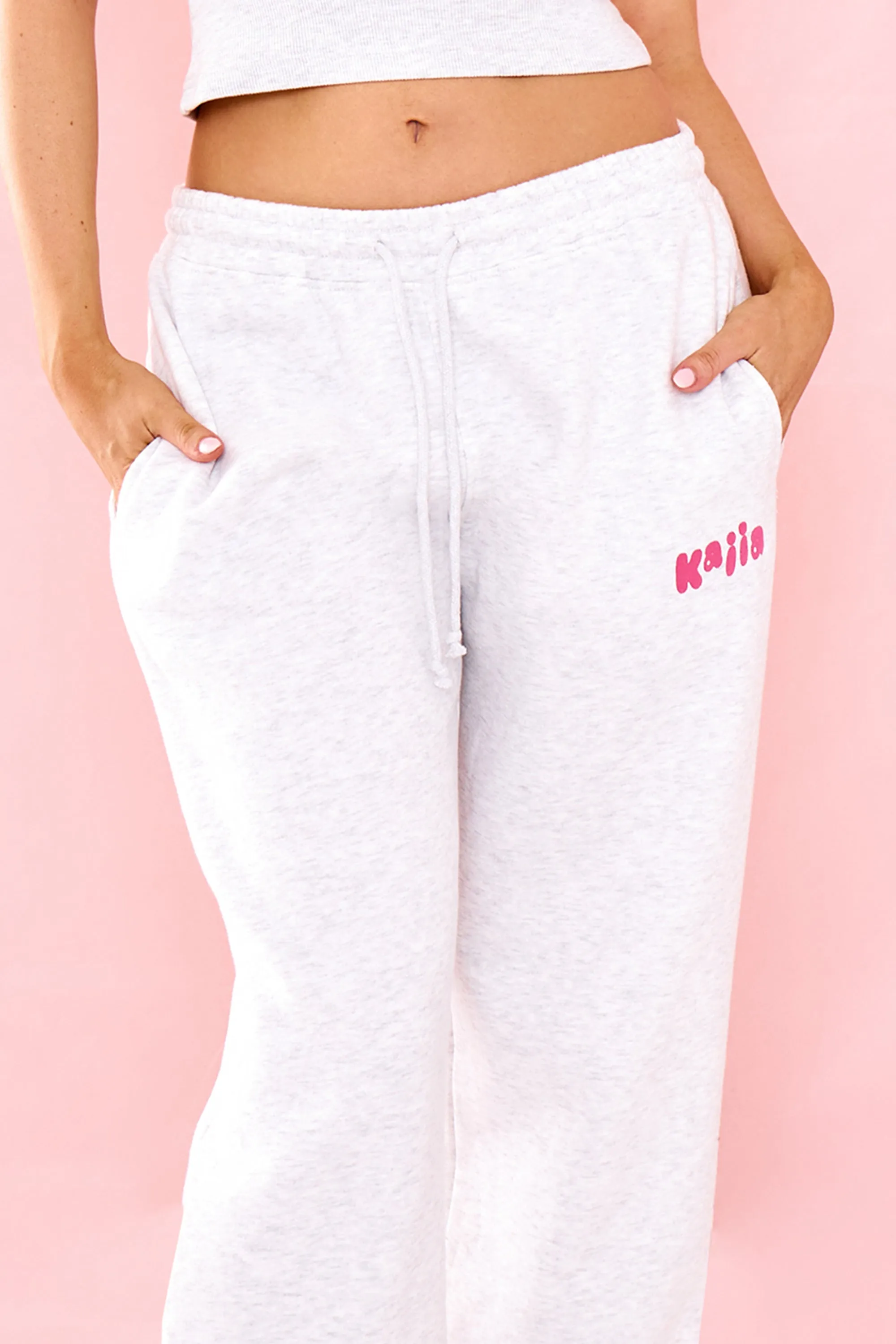 Kaiia Bubble Graphic Wide Leg Joggers Light Grey Marl & Pink sold by Kaiia the label product image thumbnail 5