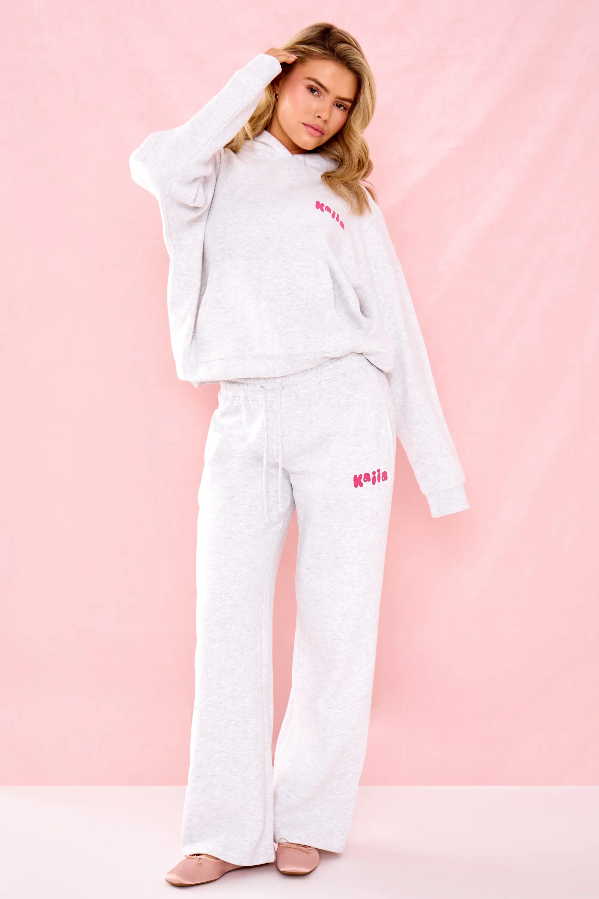 Kaiia Bubble Graphic Wide Leg Joggers Light Grey Marl & Pink sold by Kaiia the label