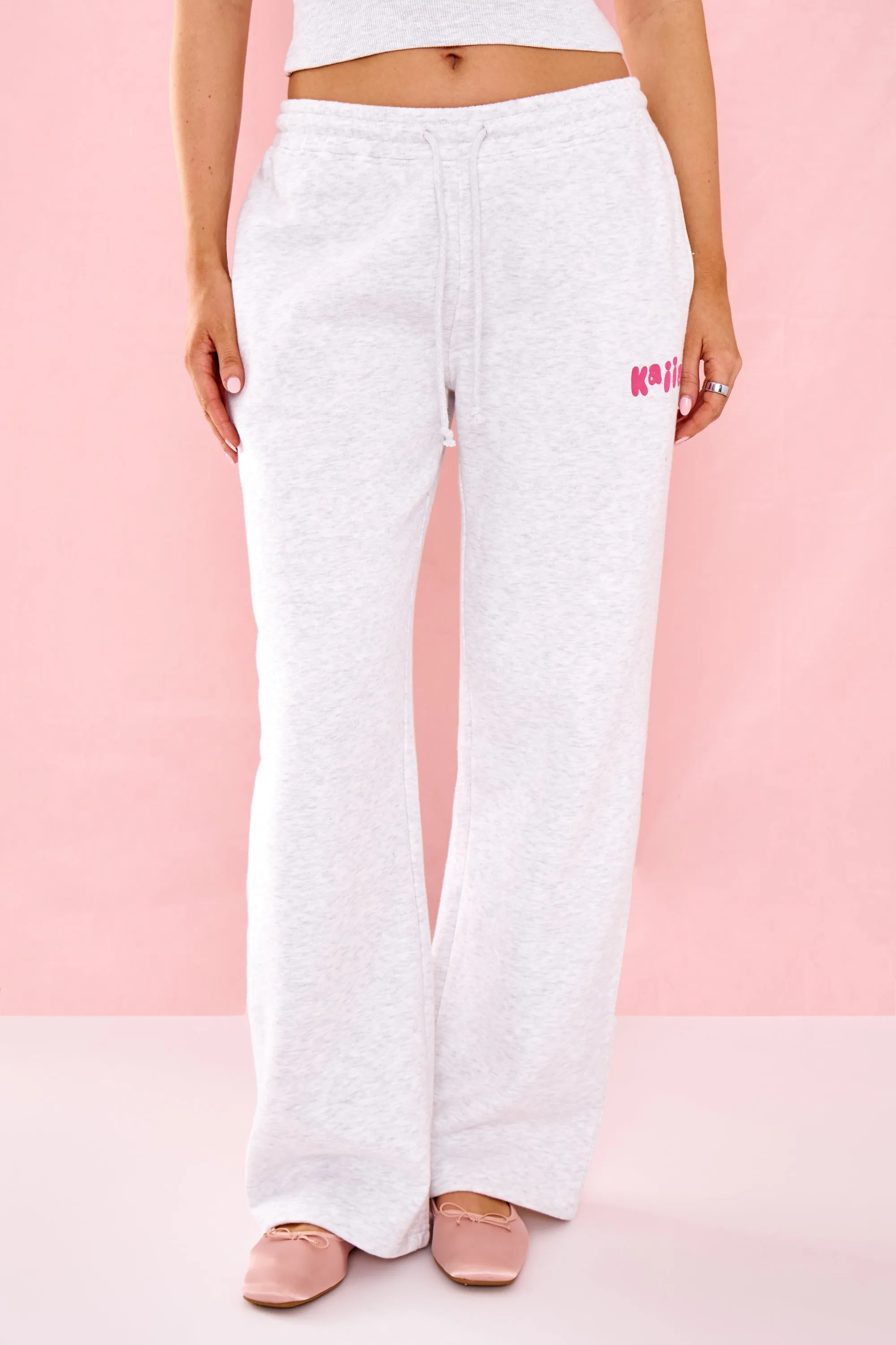Kaiia Bubble Graphic Wide Leg Joggers Light Grey Marl & Pink sold by Kaiia the label product image thumbnail 3