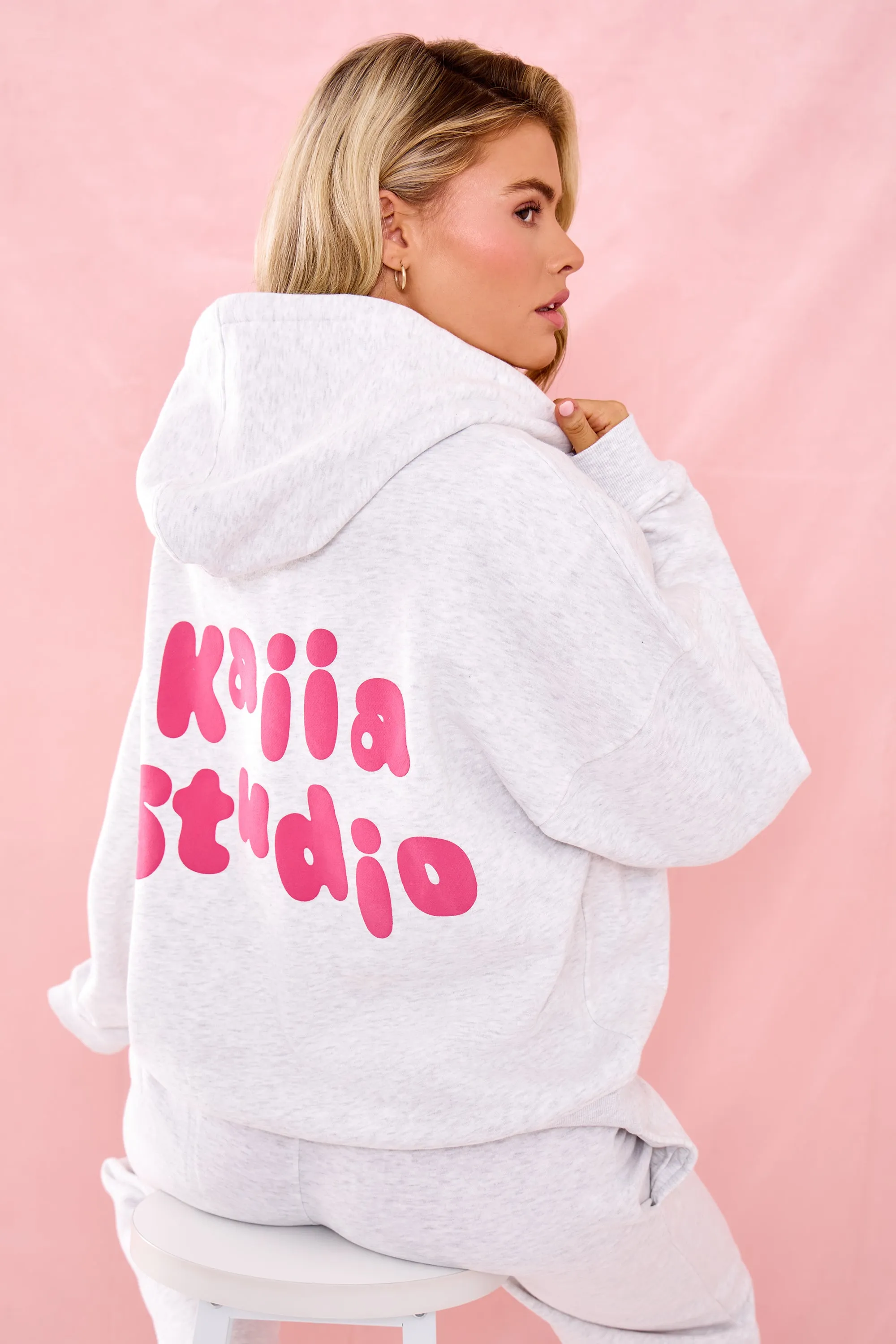 Kaiia Bubble Graphic Oversized Hoodie Light Grey Marl & Pink sold by Kaiia the label product image thumbnail 2