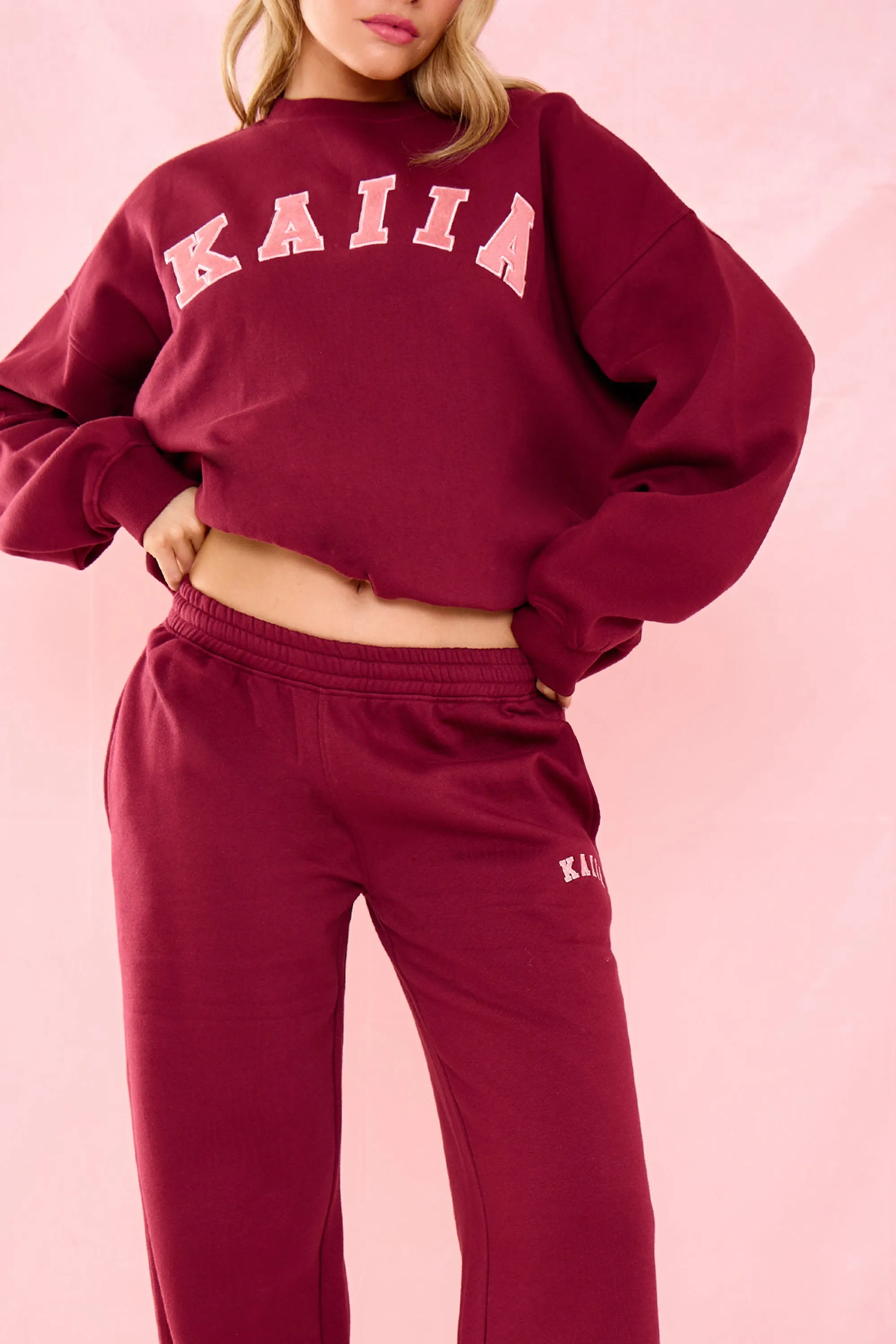 Kaiia Mid Rise Wide Leg Joggers Warm Berry sold by Kaiia the label product image thumbnail 4