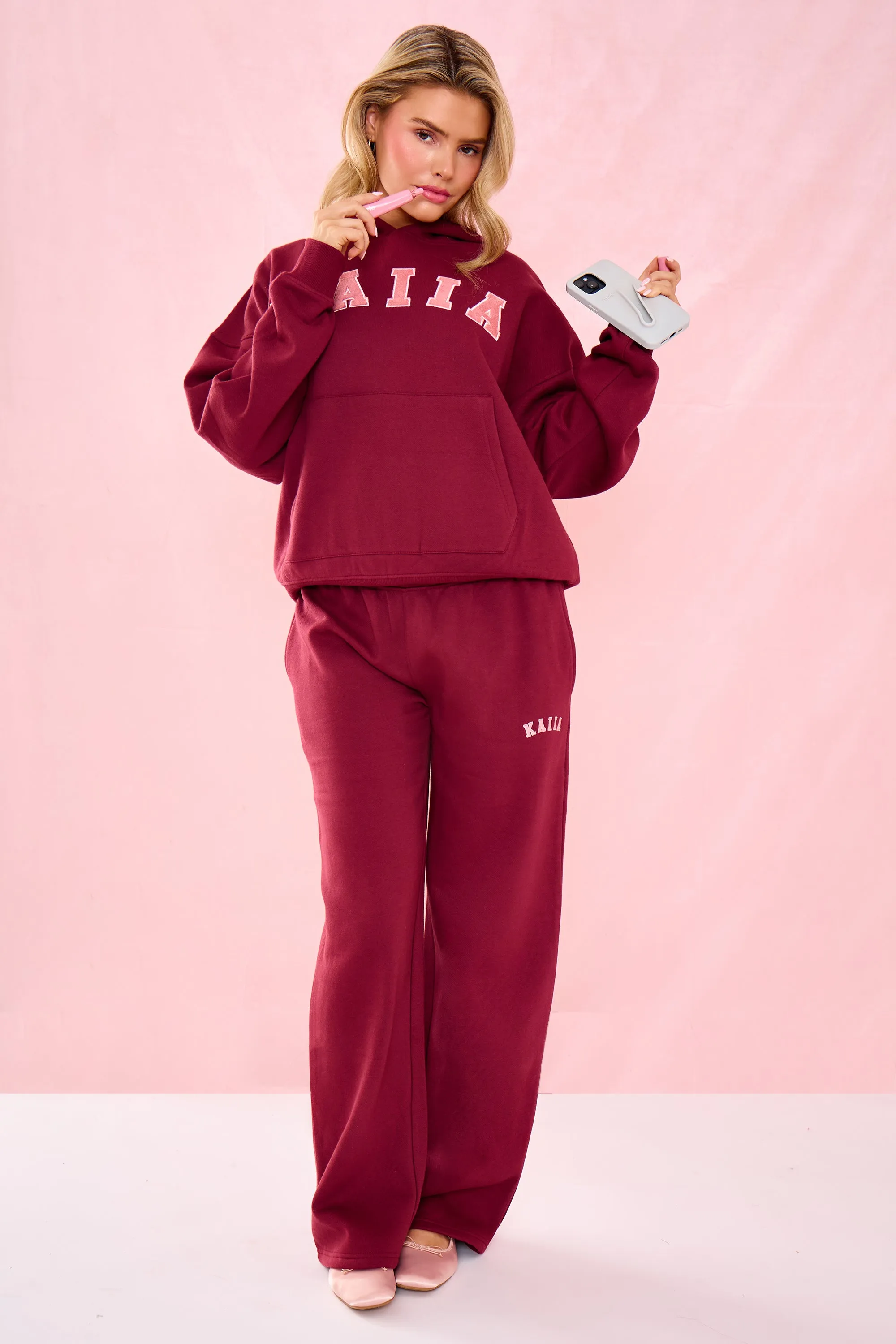 Kaiia Mid Rise Wide Leg Joggers Warm Berry sold by Kaiia the label