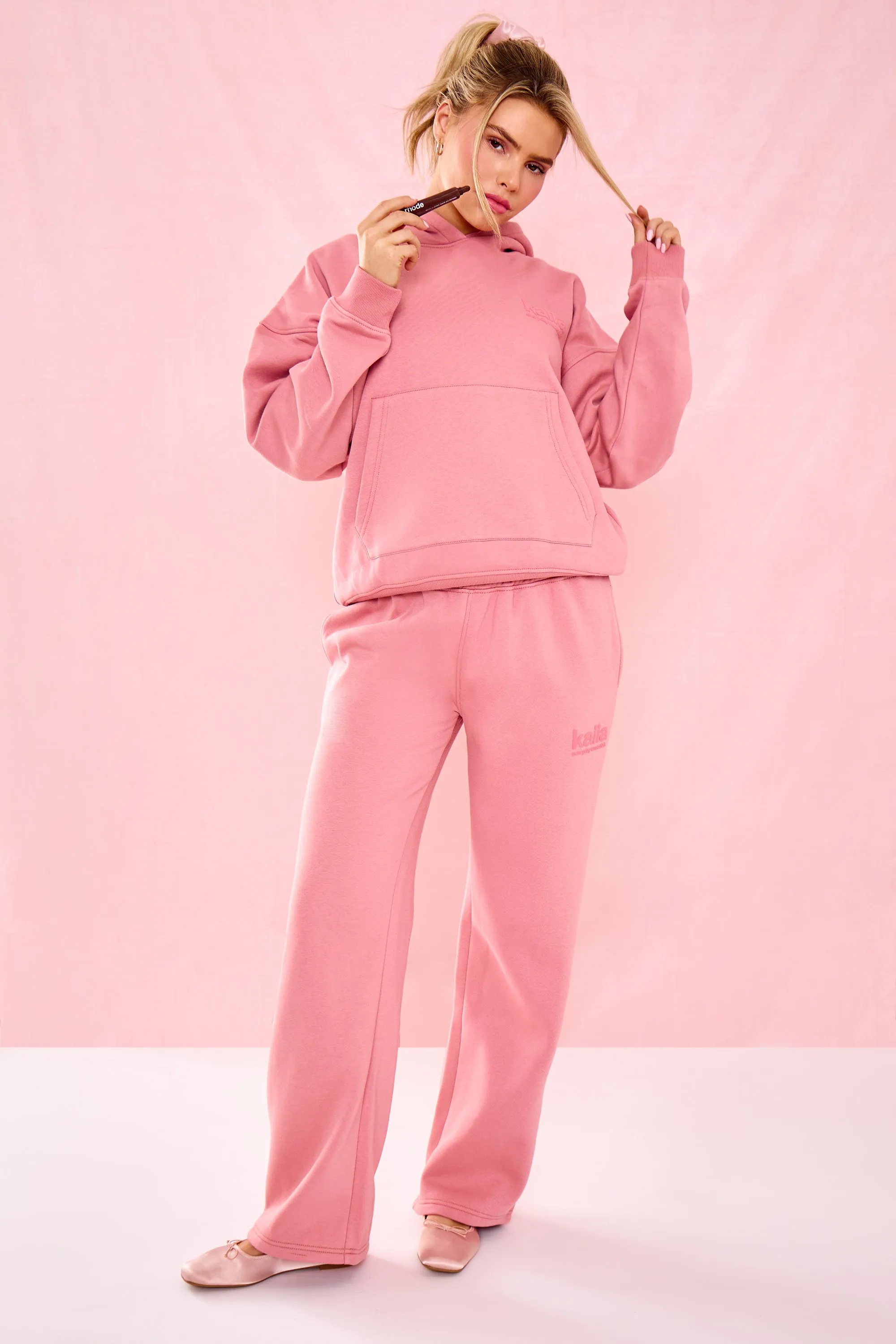 Kaiia Matte Slogan Mid Rise Wide Leg Joggers Rosey Blush sold by Kaiia the label