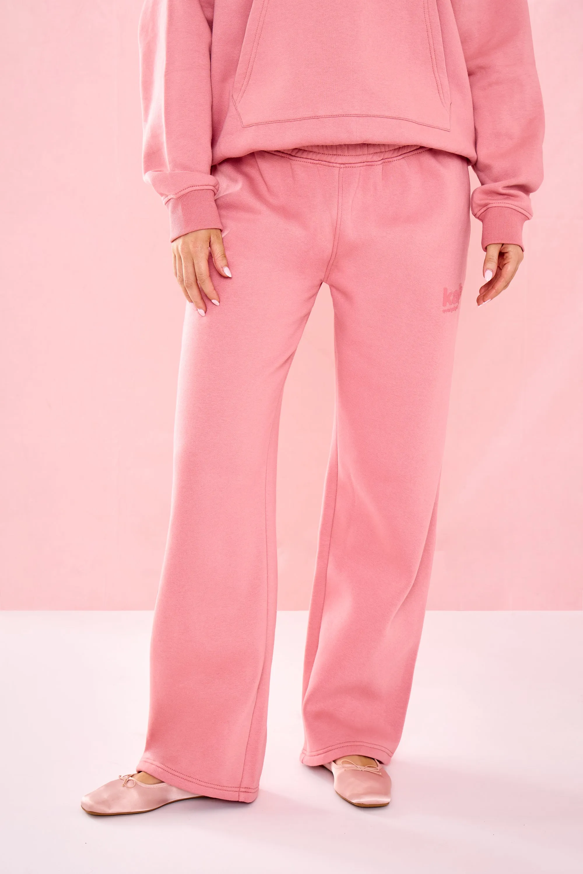 Kaiia Matte Slogan Mid Rise Wide Leg Joggers Rosey Blush sold by Kaiia the label product image thumbnail 2