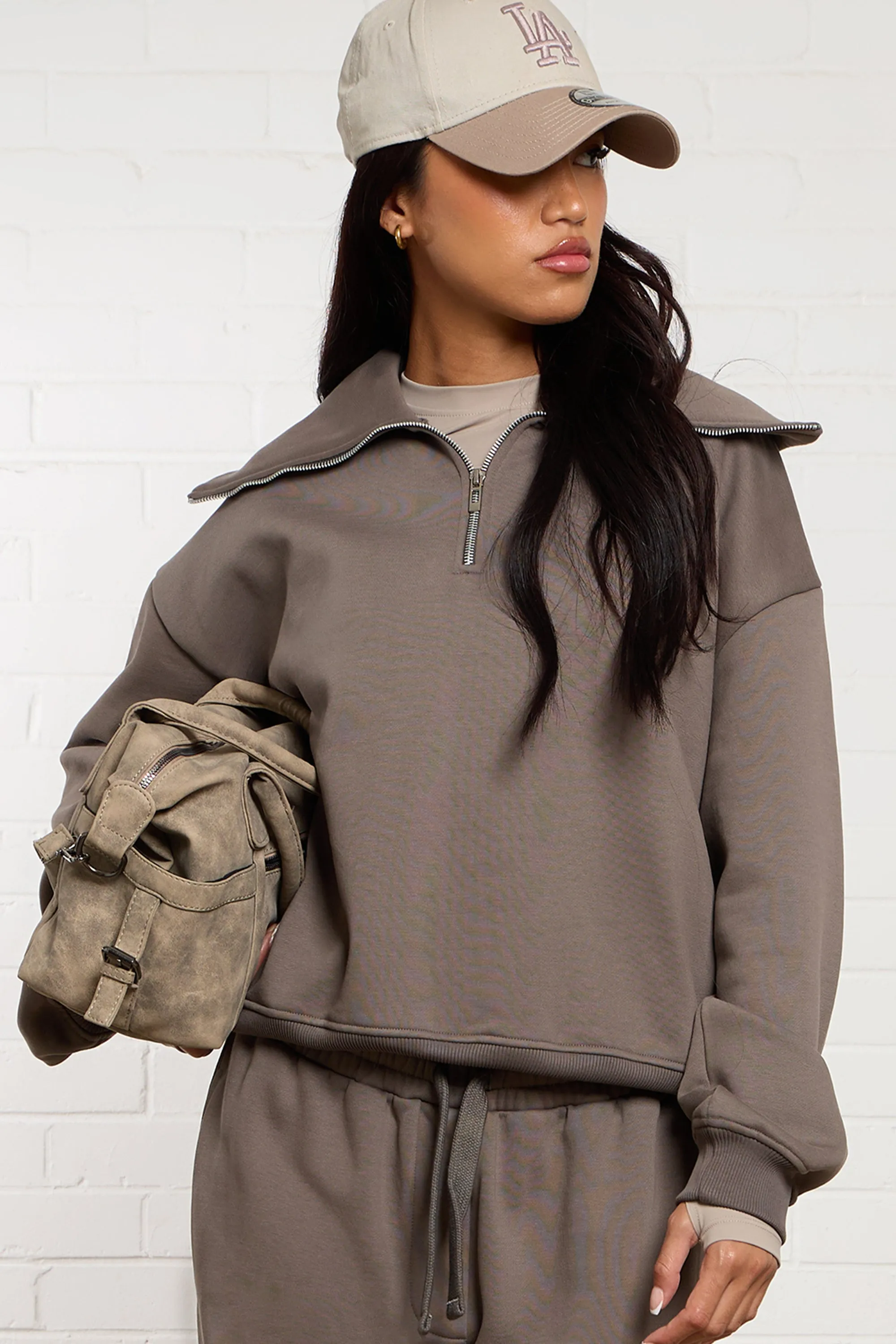 Kaiia Oversized Collar Quarter Zip Sweatshirt Slate Grey sold by Kaiia the label product image thumbnail 2