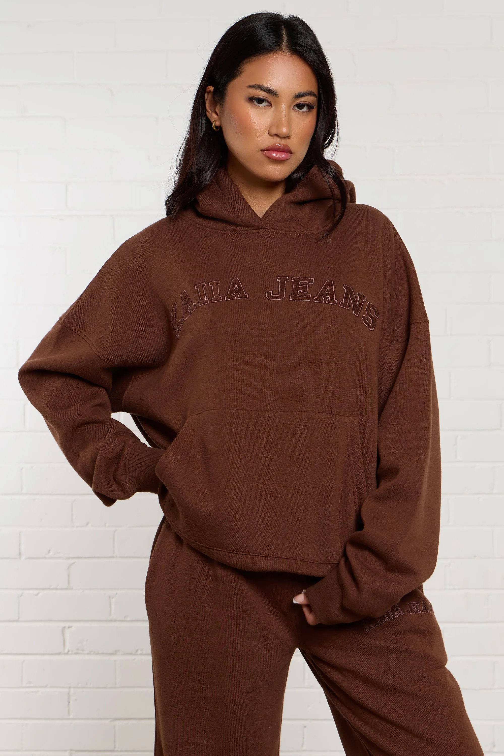Kaiia Jeans Applique Oversized Hoodie Chestnut sold by Kaiia the label