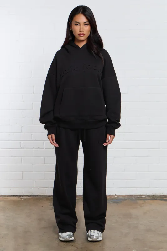 Kaiia Jeans Embossed Wide Leg Joggers Black made by Kaiia the label