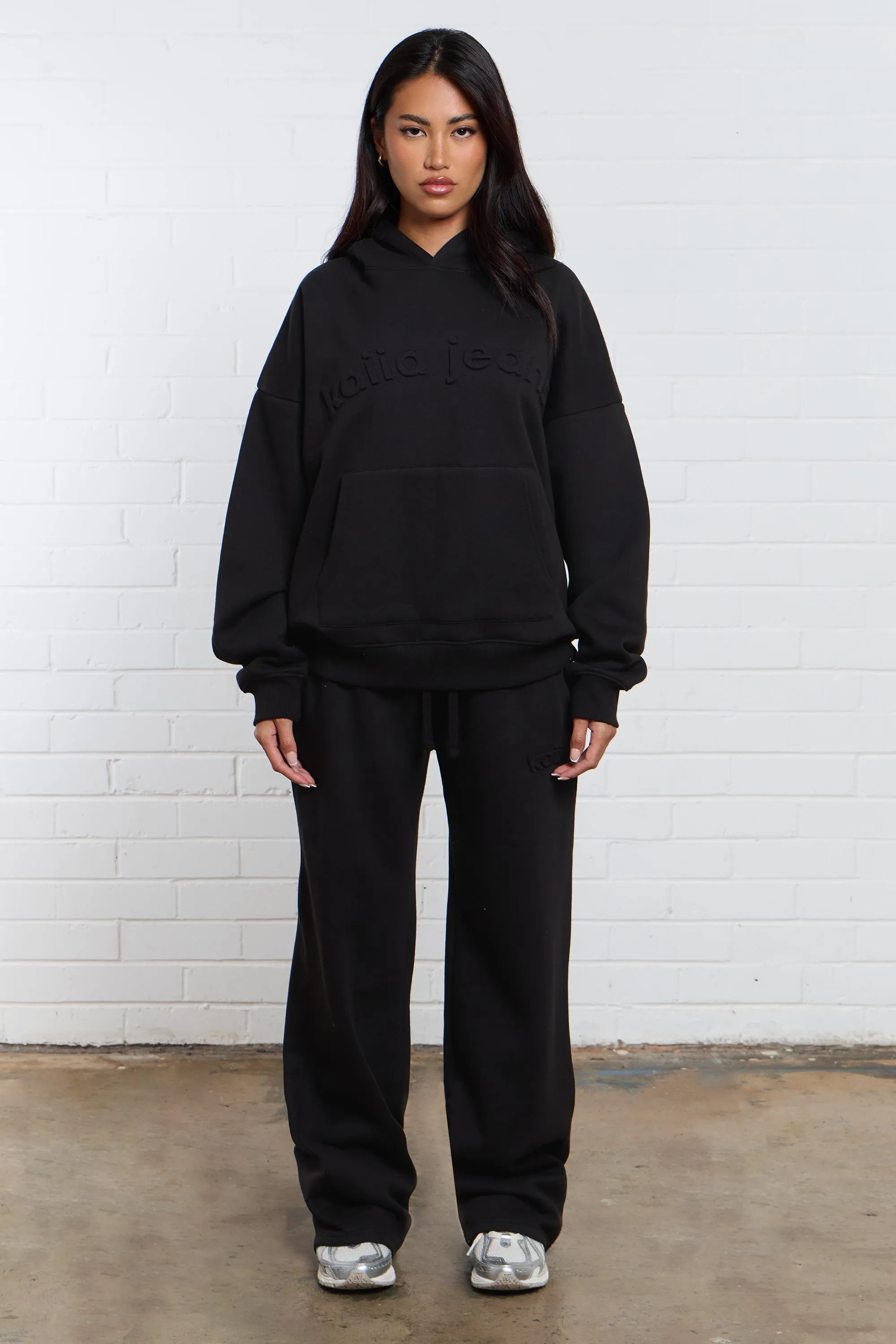 Kaiia Jeans Embossed Wide Leg Joggers Black sold by Kaiia the label