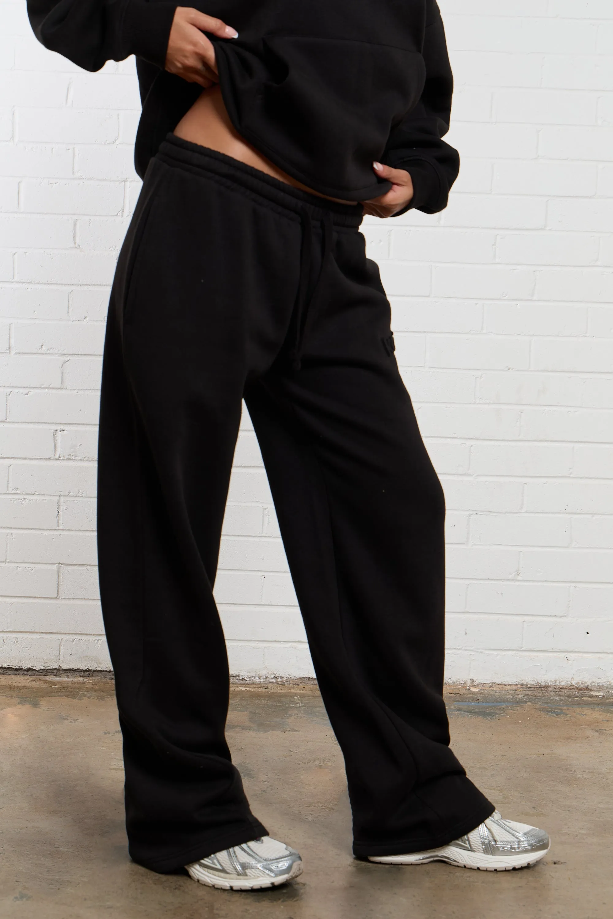 Kaiia Jeans Embossed Wide Leg Joggers Black sold by Kaiia the label product image thumbnail 3