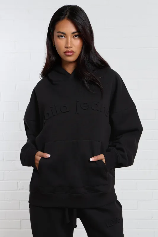 Kaiia Jeans Embossed Oversized Hoodie Black sold by Kaiia the label
