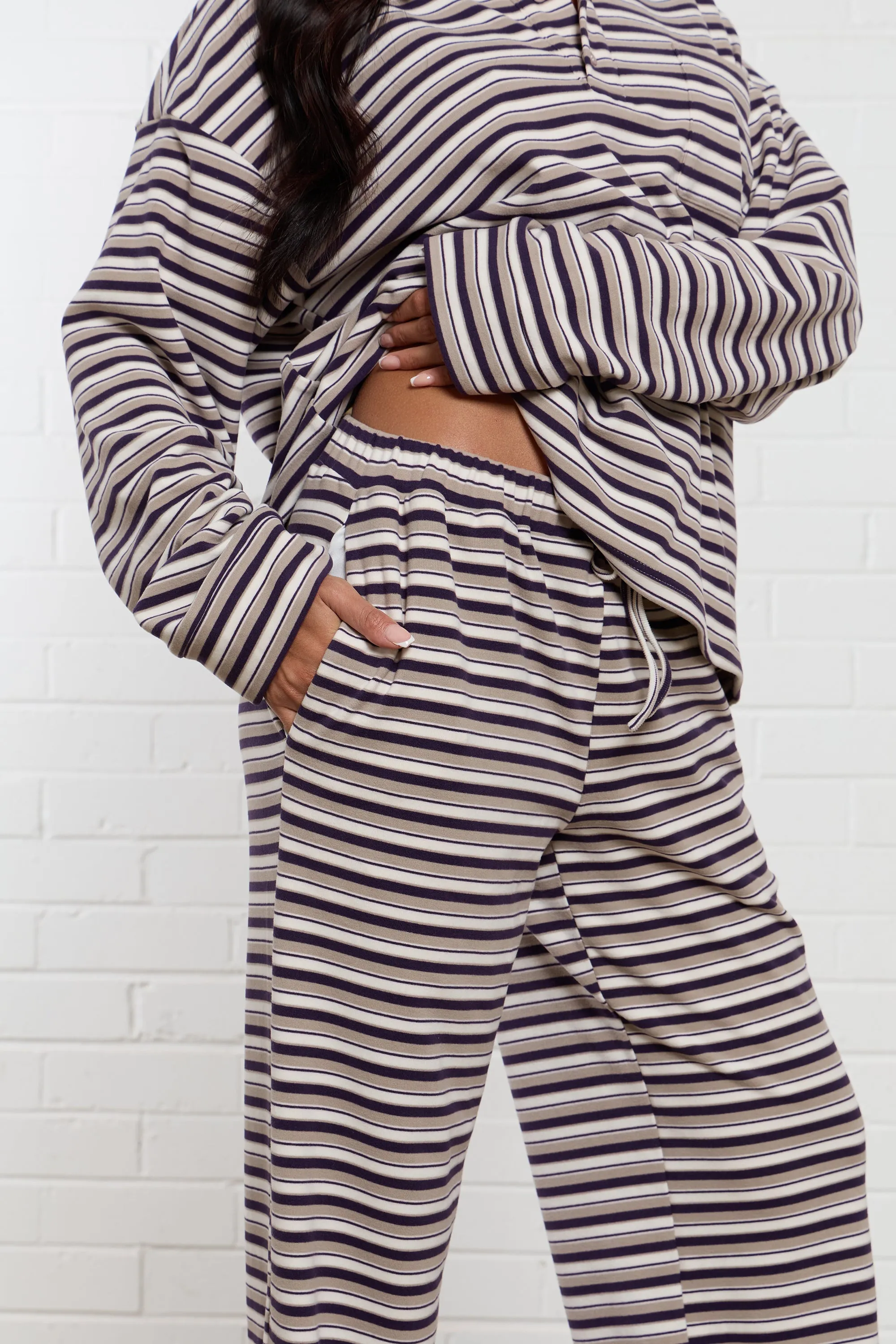 Kaiia Striped Fleece Wide Leg Trousers Purple & Beige Multi sold by Kaiia the label product image thumbnail 2