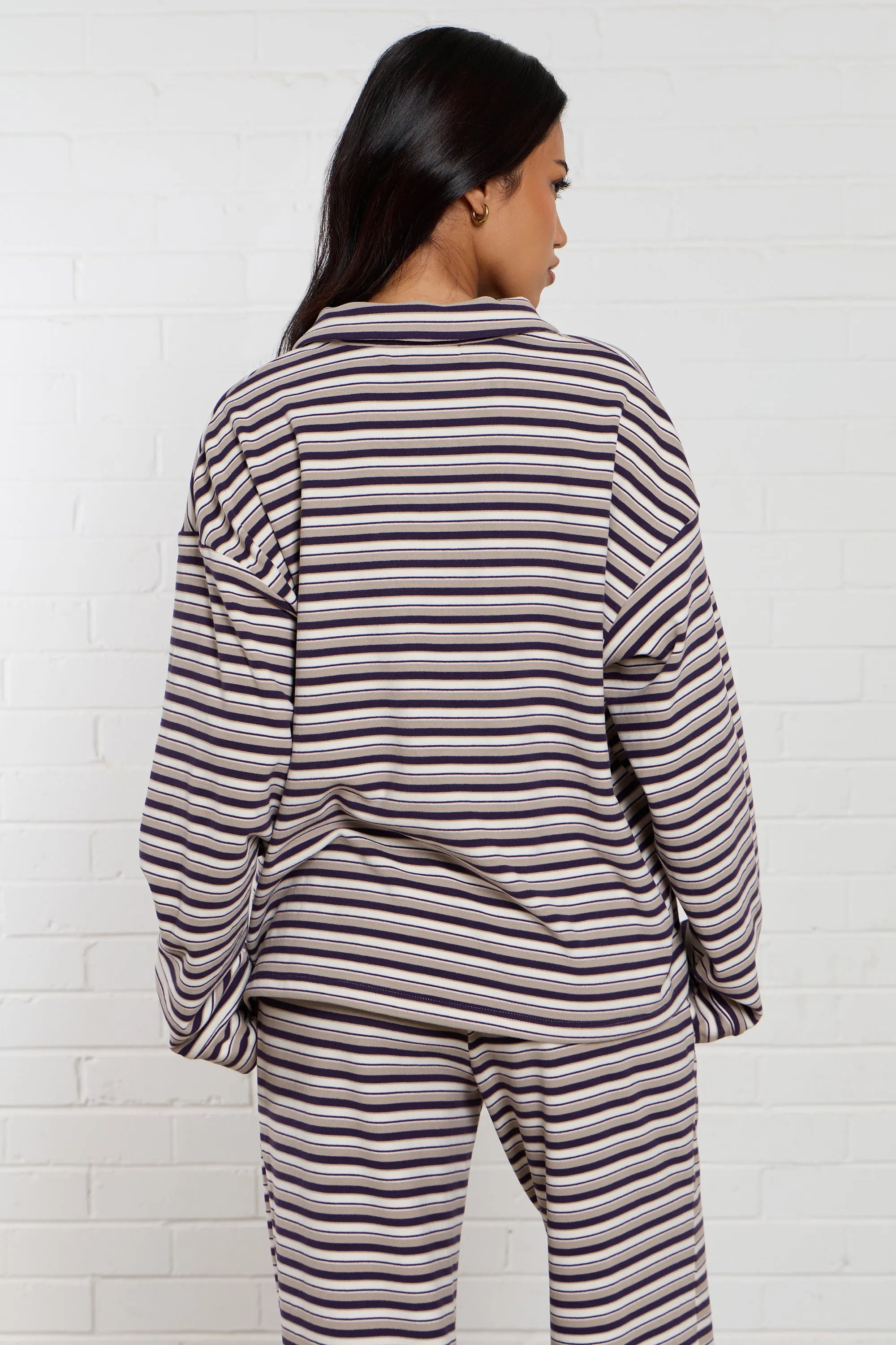Kaiia Striped Fleece Wide Leg Trousers Purple & Beige Multi sold by Kaiia the label product image thumbnail 4