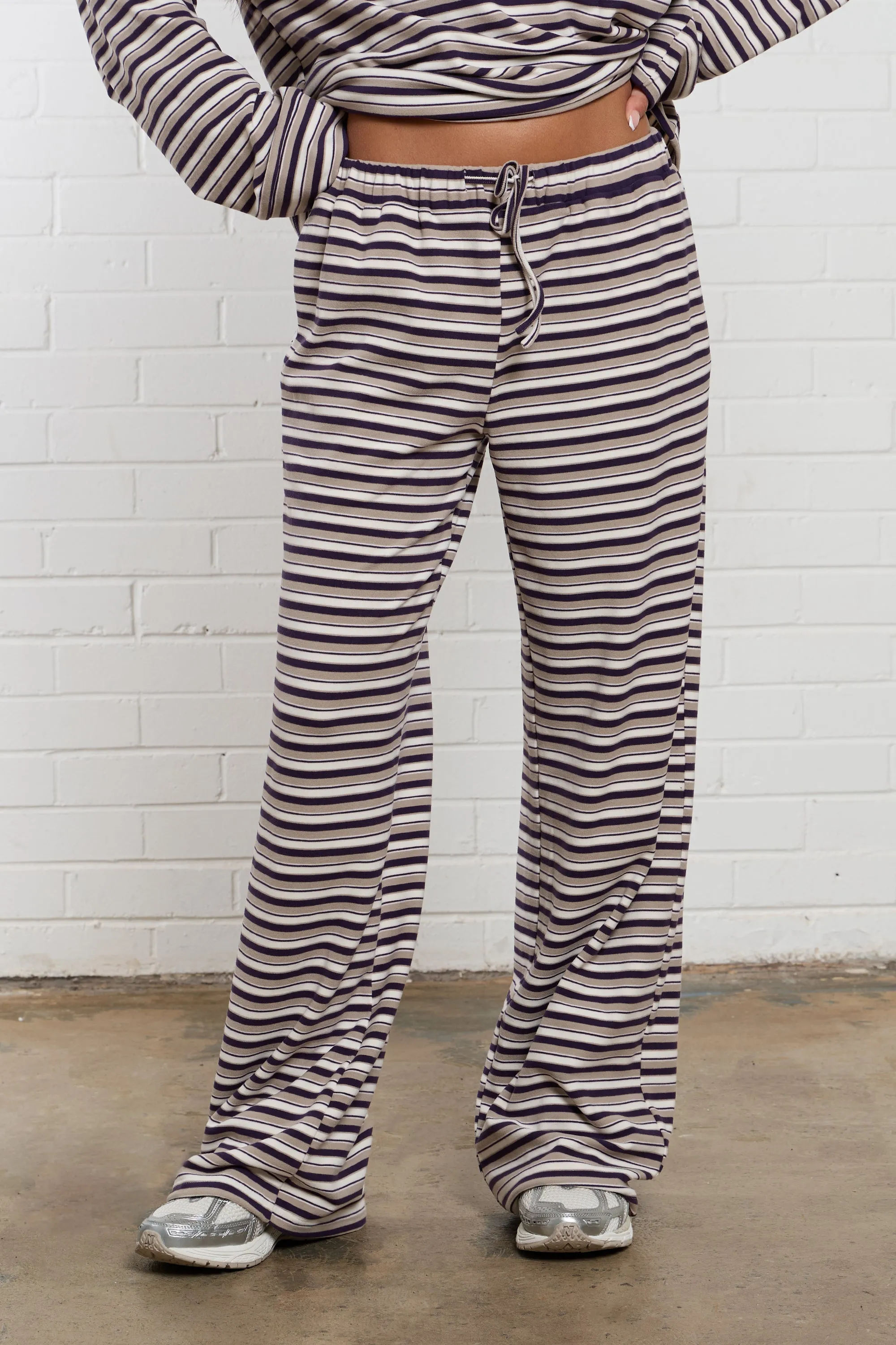 Kaiia Striped Fleece Wide Leg Trousers Purple & Beige Multi sold by Kaiia the label product image thumbnail 3