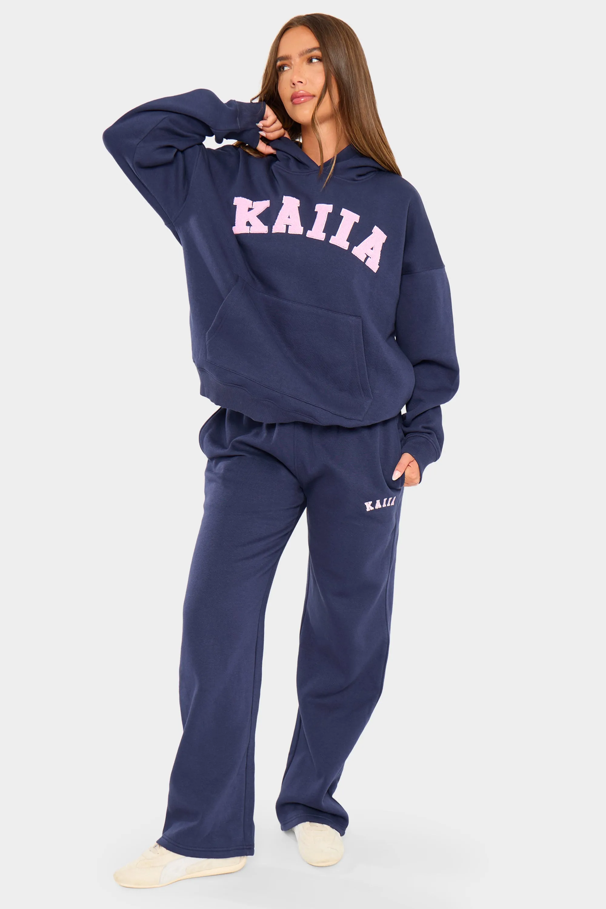 Kaiia Logo Wide Leg Joggers Navy & Pink sold by Kaiia the label product image thumbnail 5