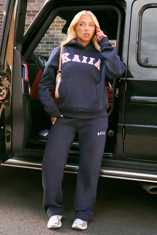 Kaiia Logo Wide Leg Joggers Navy & Pink made by Kaiia the label