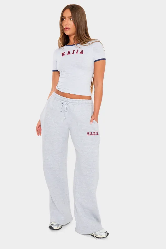 Kaiia Slogan Straight Leg Joggers Light Grey Marl & Red made by Kaiia the label