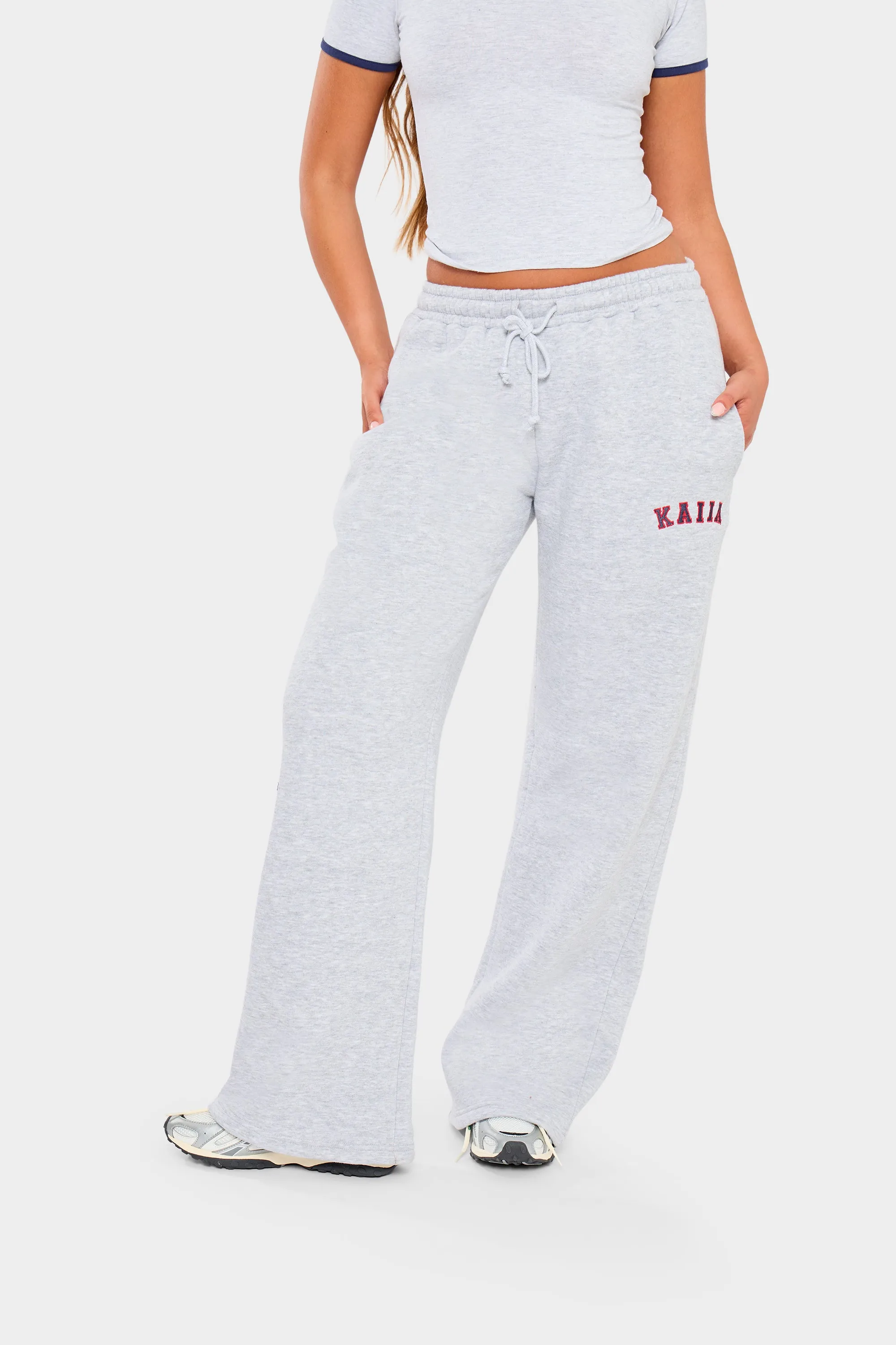Kaiia Slogan Straight Leg Joggers Light Grey Marl & Red sold by Kaiia the label product image thumbnail 2