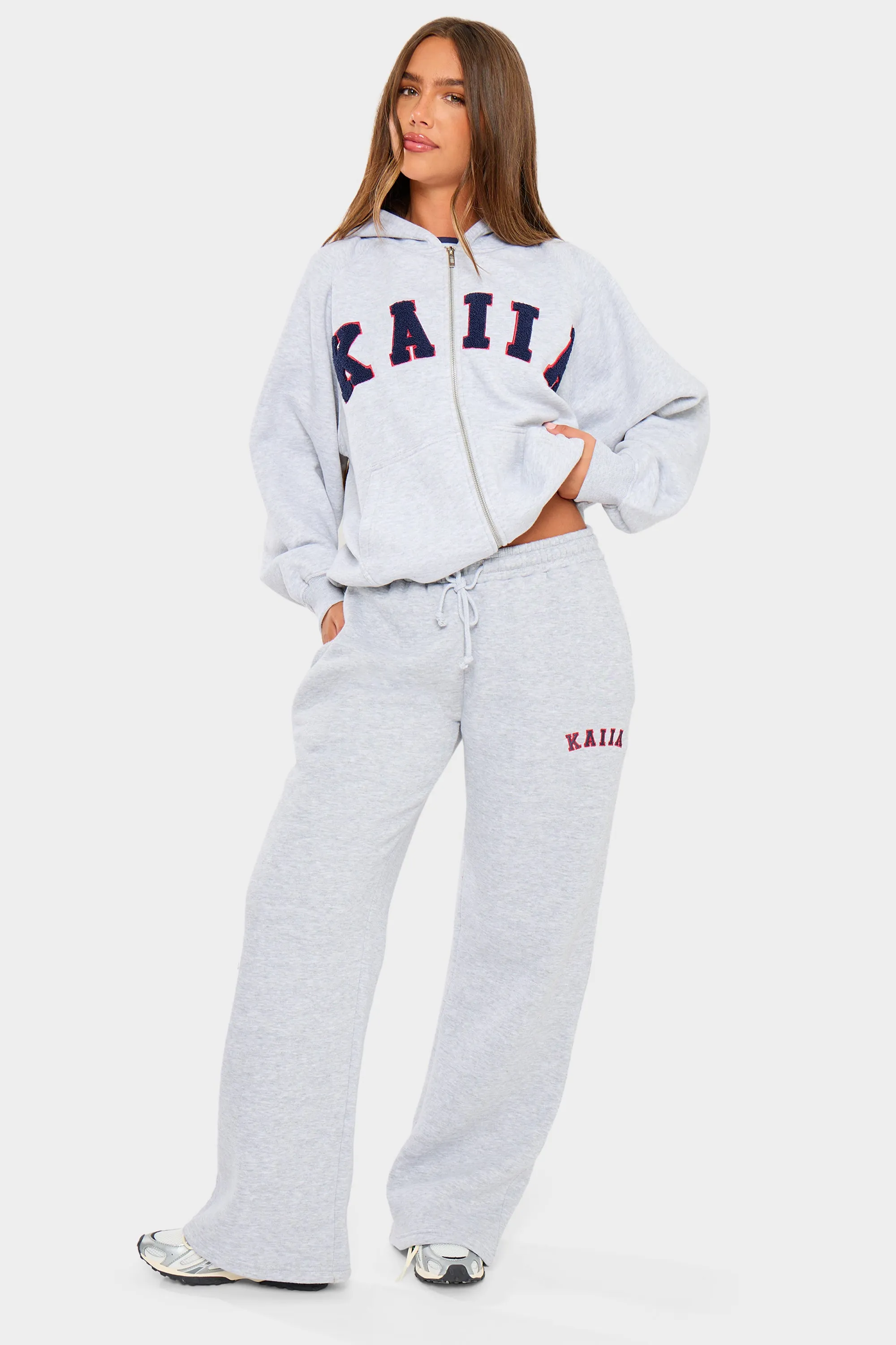 Kaiia Slogan Oversized Zip Through Hoodie Light Grey Marl & Red sold by Kaiia the label product image thumbnail 3