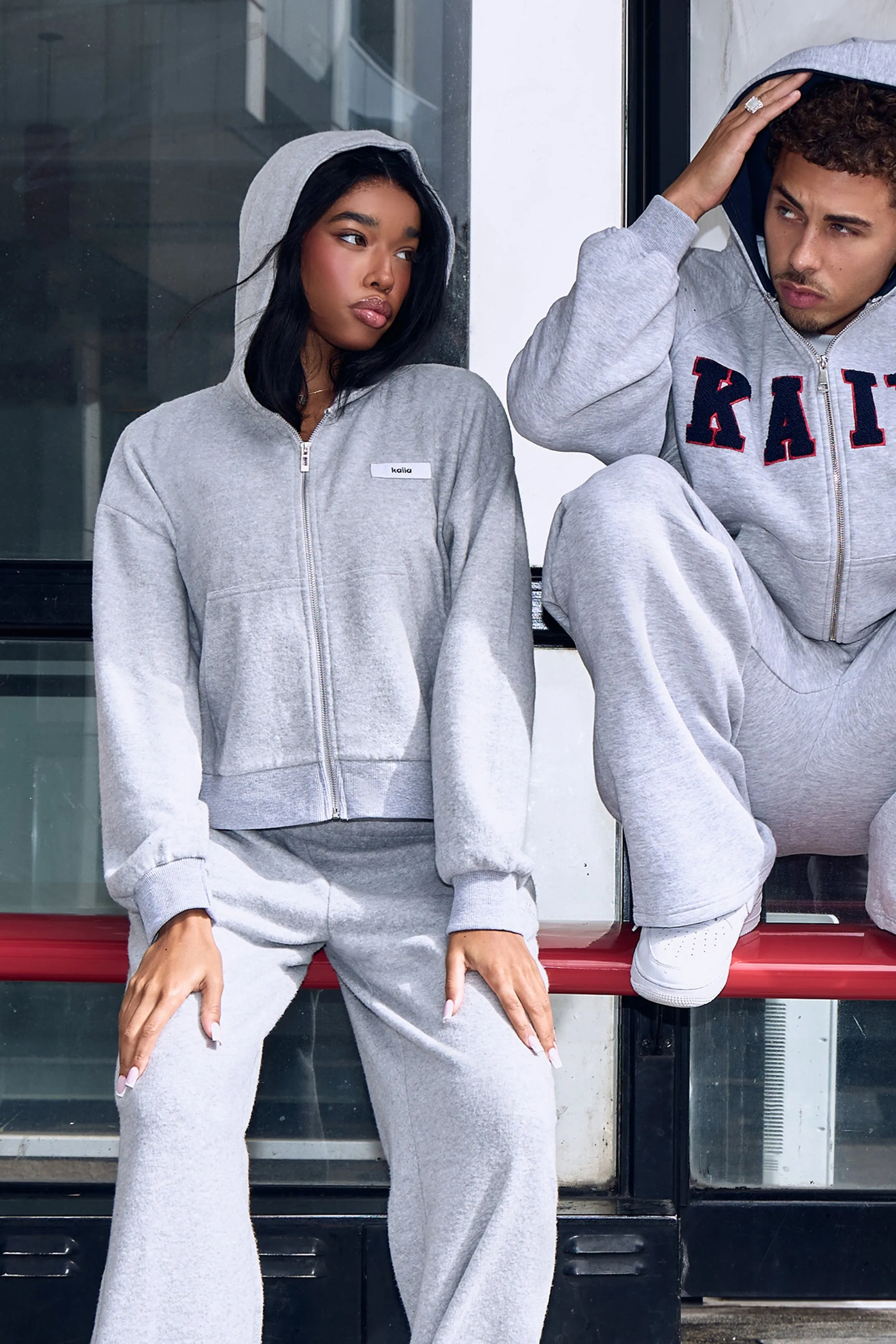 Kaiia Label Logo Supersoft Cropped Zip Through Hoodie Grey Marl sold by Kaiia the label product image thumbnail 2