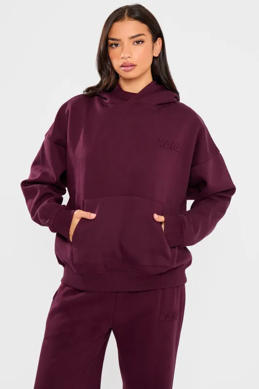 Kaiia Embossed Bubble Logo Oversized Hoodie Deep Merlot Burgundy made by Kaiia the label