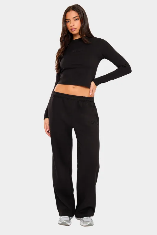 Kaiia Embossed Bubble Logo Wide Leg Joggers Black made by Kaiia the label