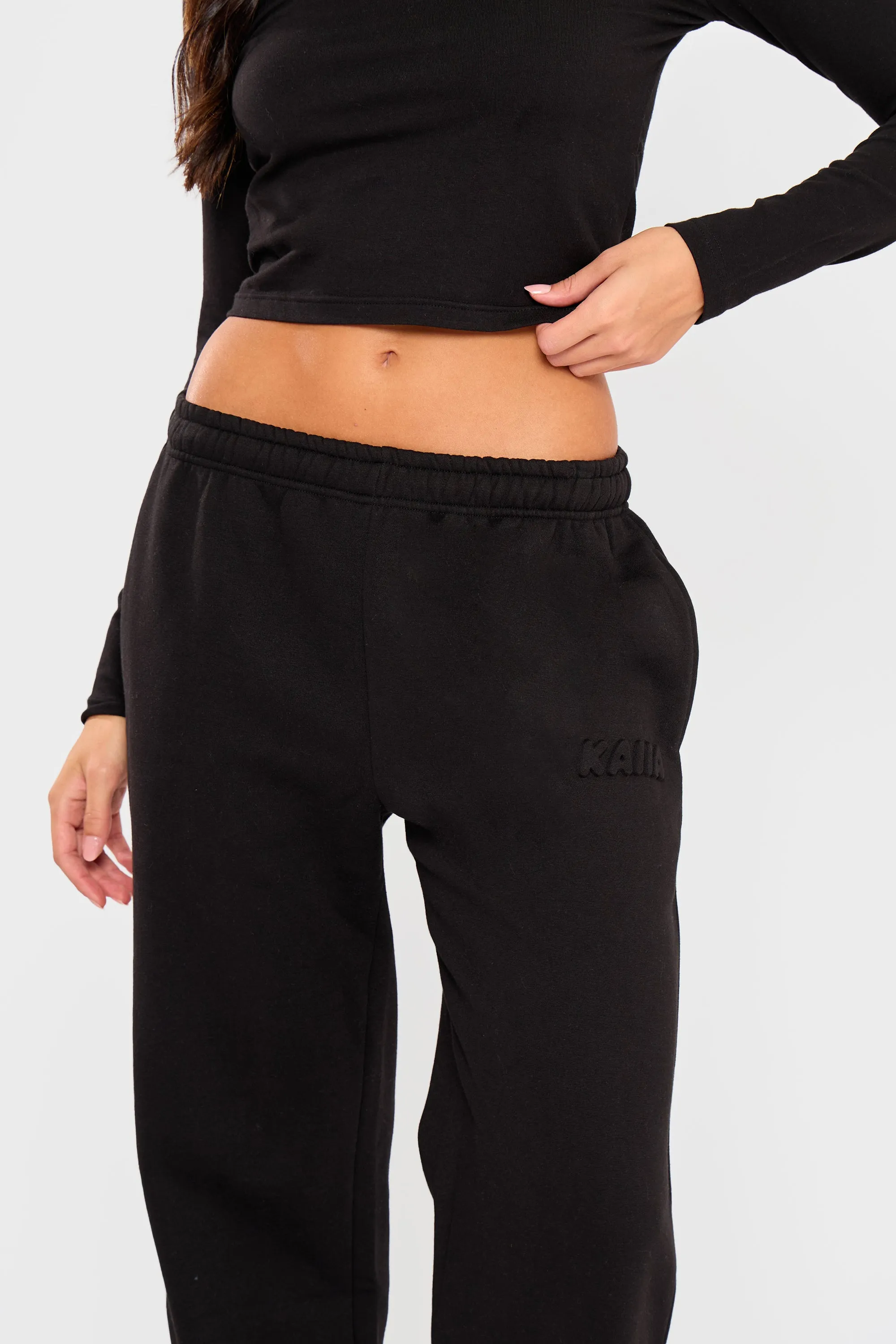Kaiia Embossed Bubble Logo Wide Leg Joggers Black sold by Kaiia the label product image thumbnail 2