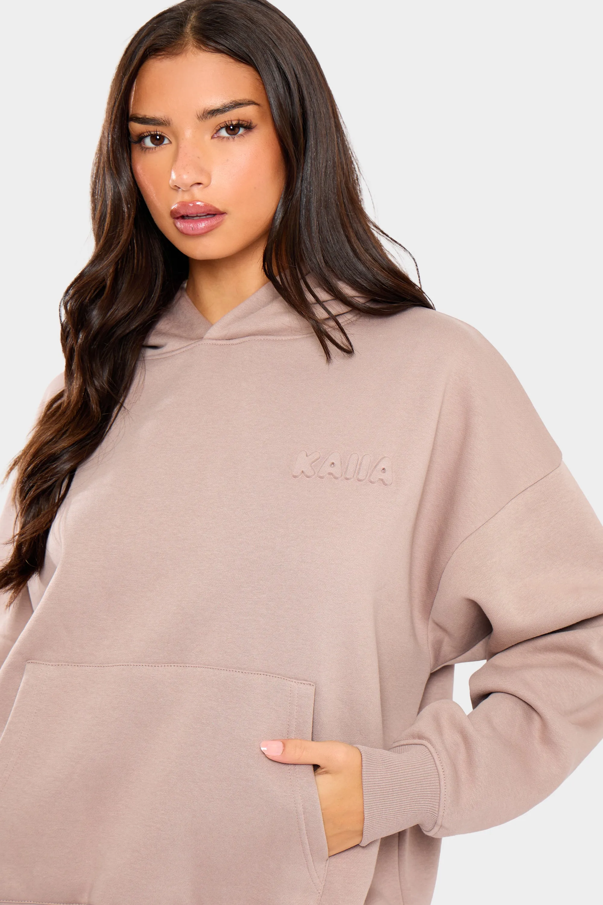 Kaiia Embossed Bubble Logo Oversized Hoodie Clay sold by Kaiia the label product image thumbnail 4