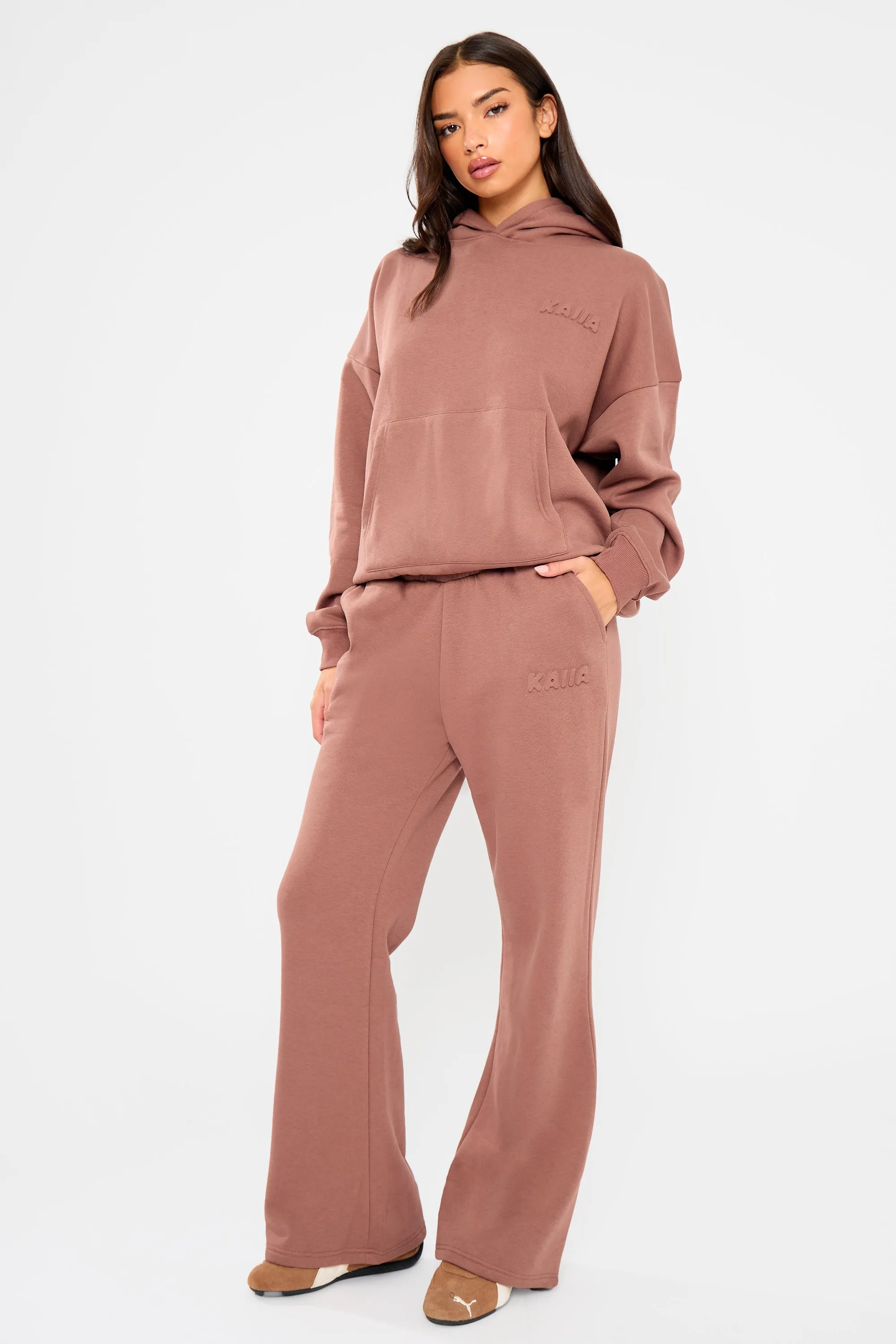Kaiia Embossed Bubble Logo Flared Joggers Nutmeg sold by Kaiia the label product image thumbnail 3